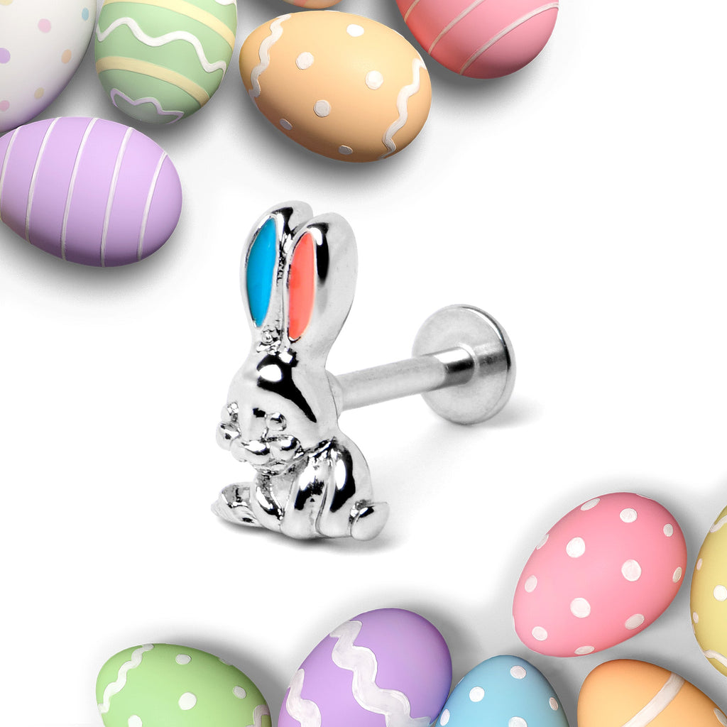 BodyCandy 16G 5/16 Easter Bunny Red Blue Ears Labret Monroe Tragus — back view