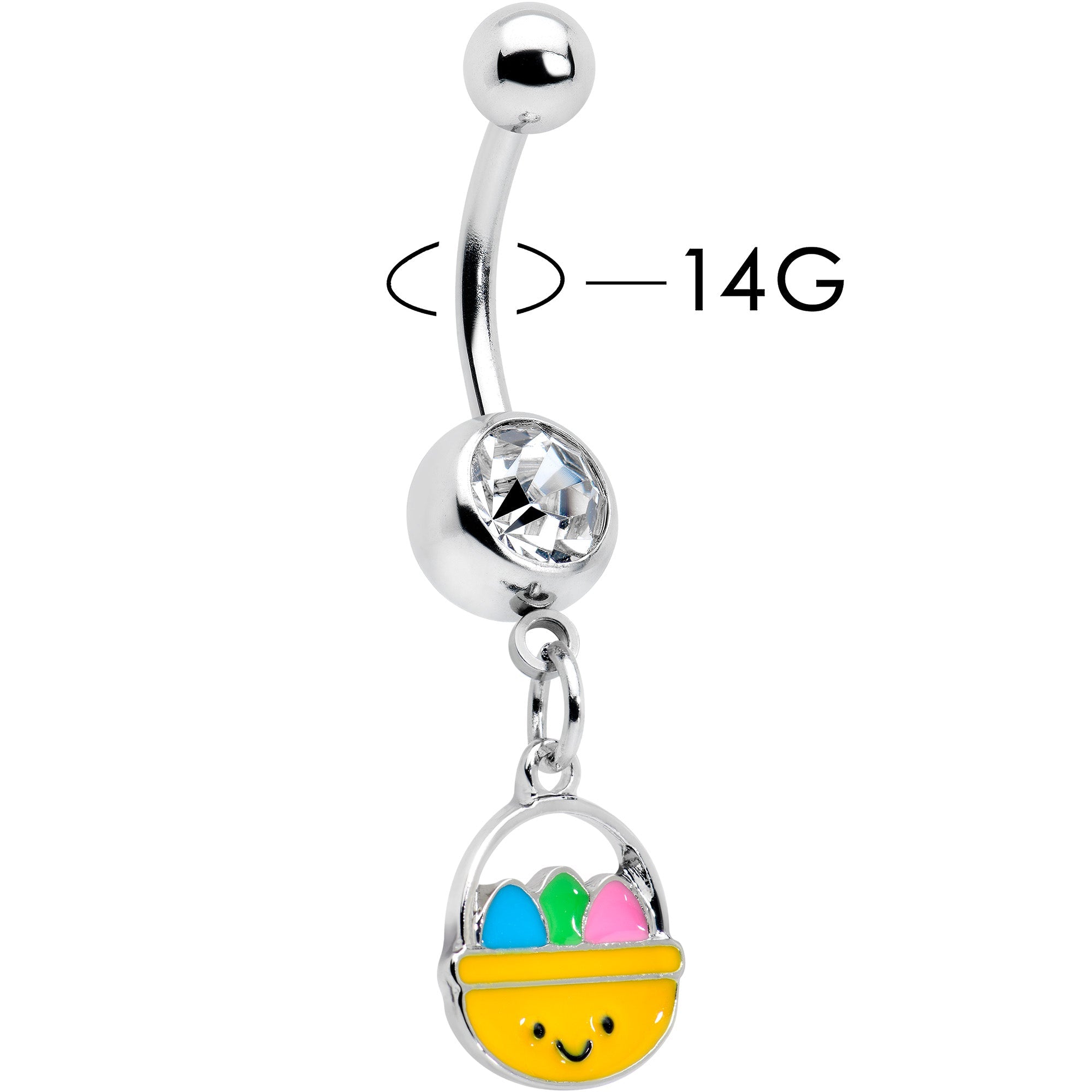 BodyCandy Clear Gem Celebration Easter Basket Dangle Belly Ring — detail close-up