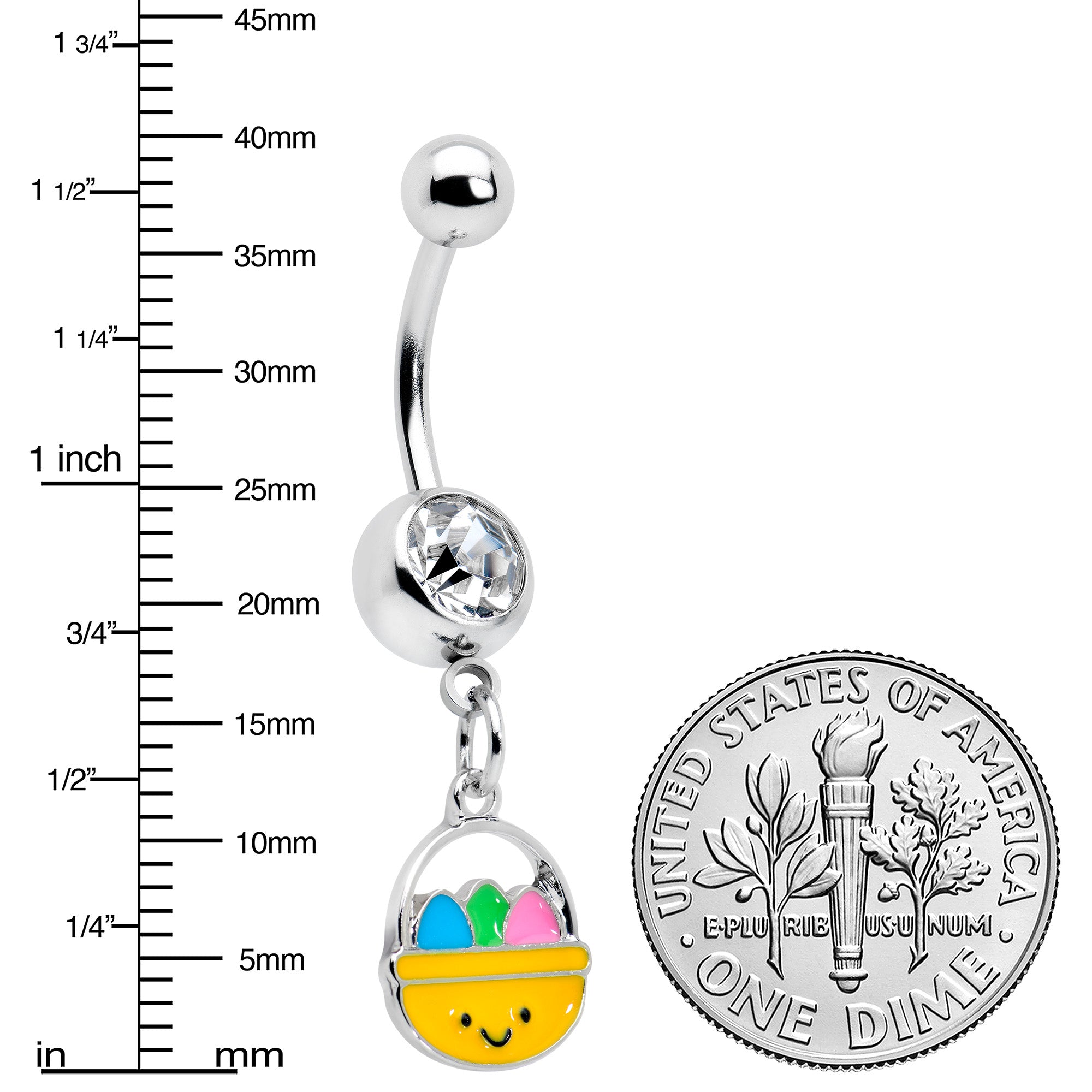 BodyCandy Clear Gem Celebration Easter Basket Dangle Belly Ring — lifestyle context