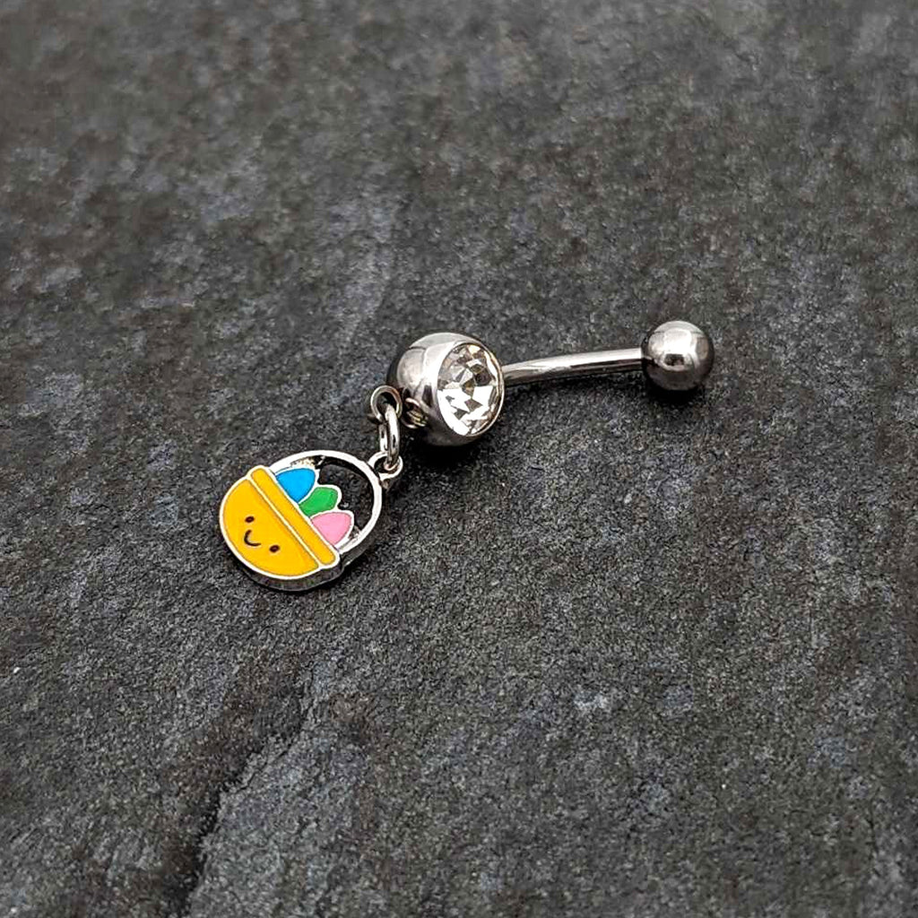 BodyCandy Clear Gem Celebration Easter Basket Dangle Belly Ring — back view