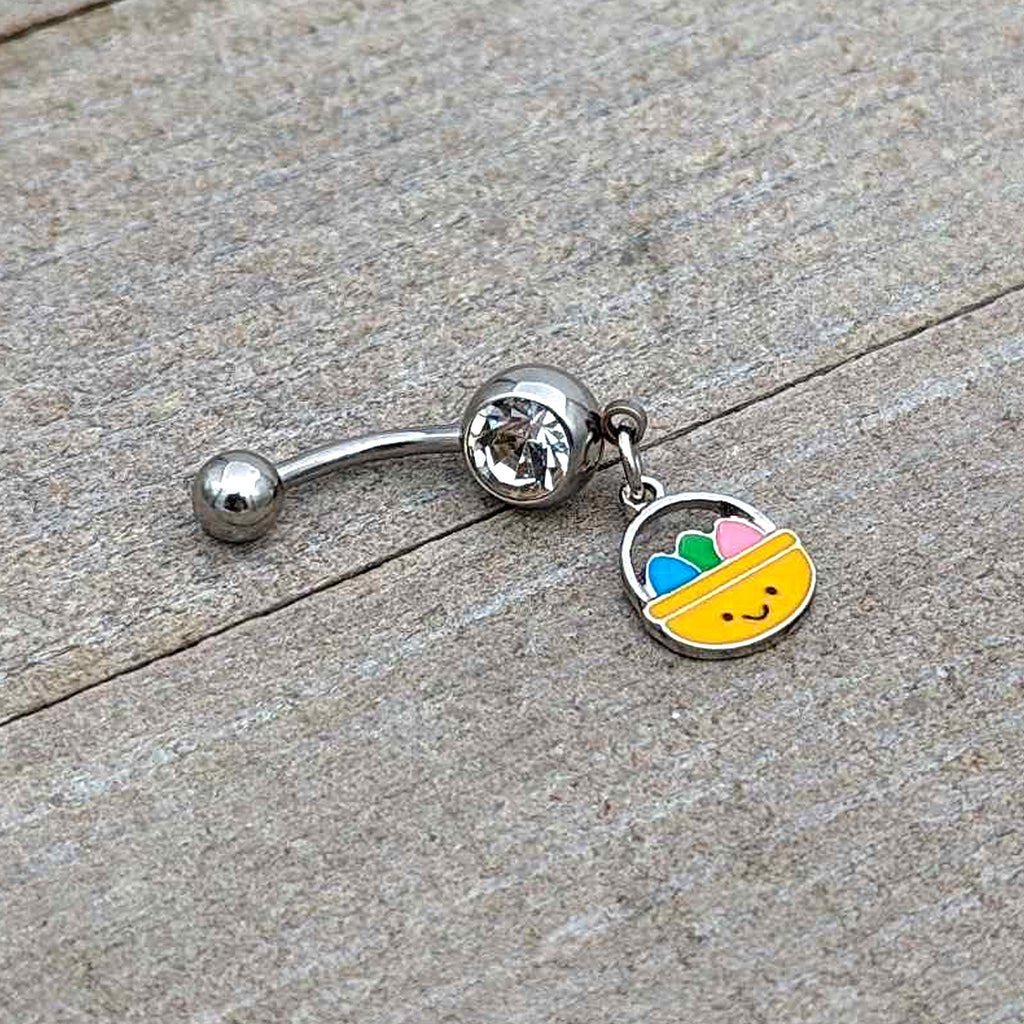 BodyCandy Clear Gem Celebration Easter Basket Dangle Belly Ring — alternative angle