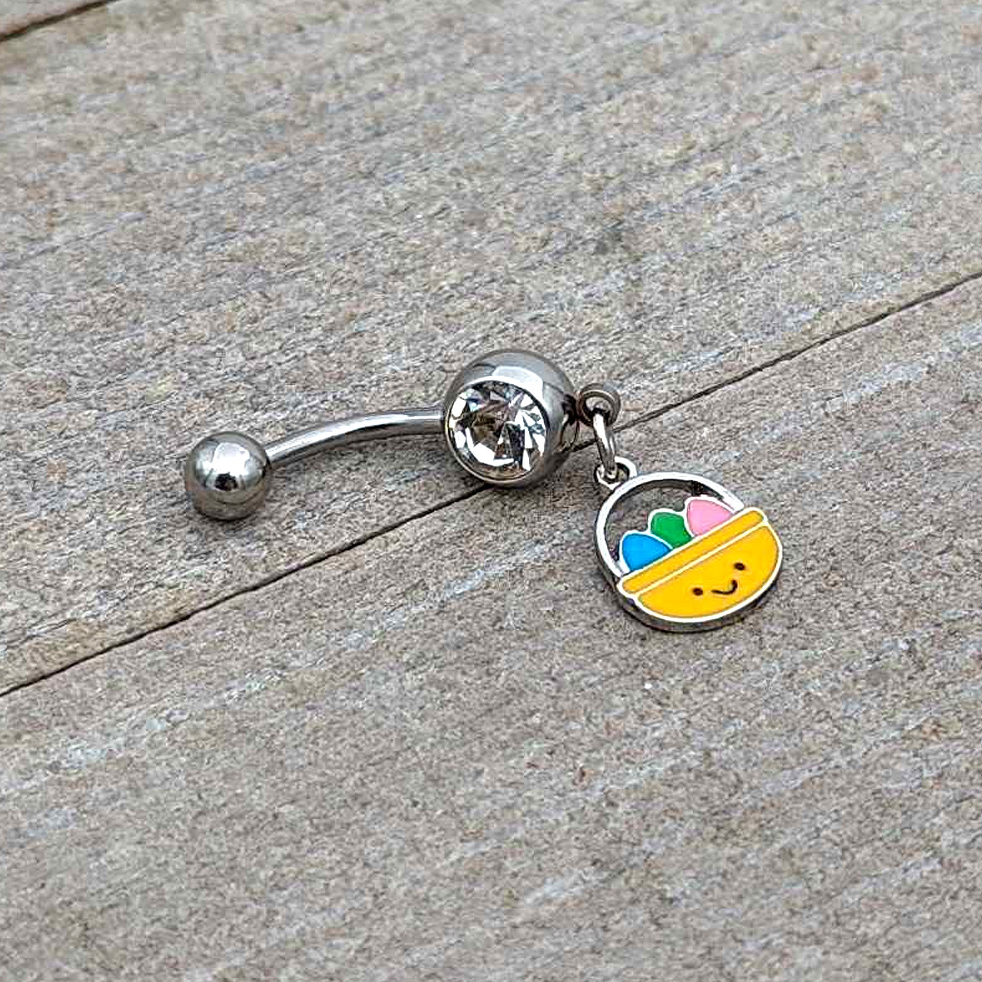 BodyCandy Clear Gem Celebration Easter Basket Dangle Belly Ring — alternative angle