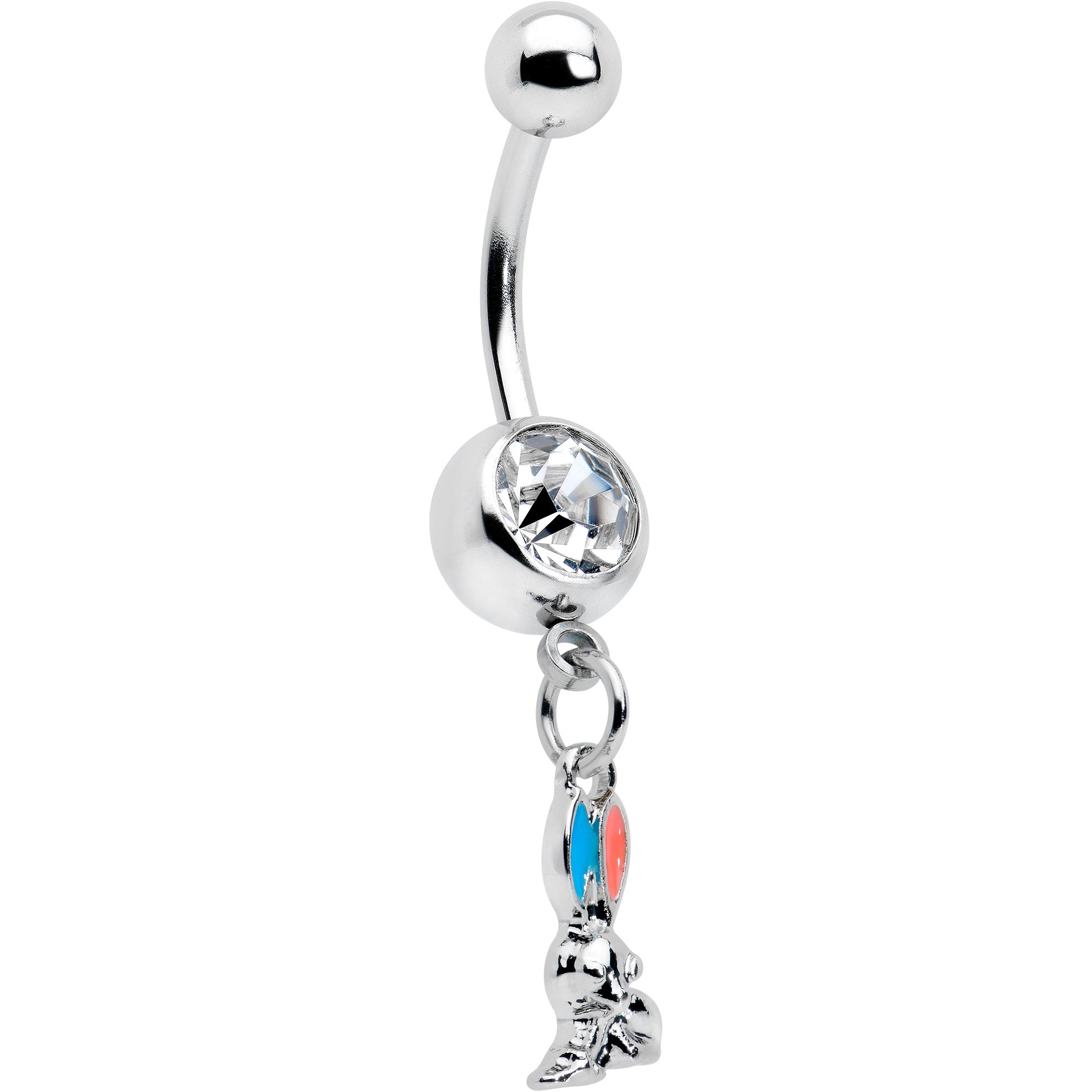BodyCandy Clear Gem Easter Bunny Red Blue Ears Dangle Belly Ring — main product shot