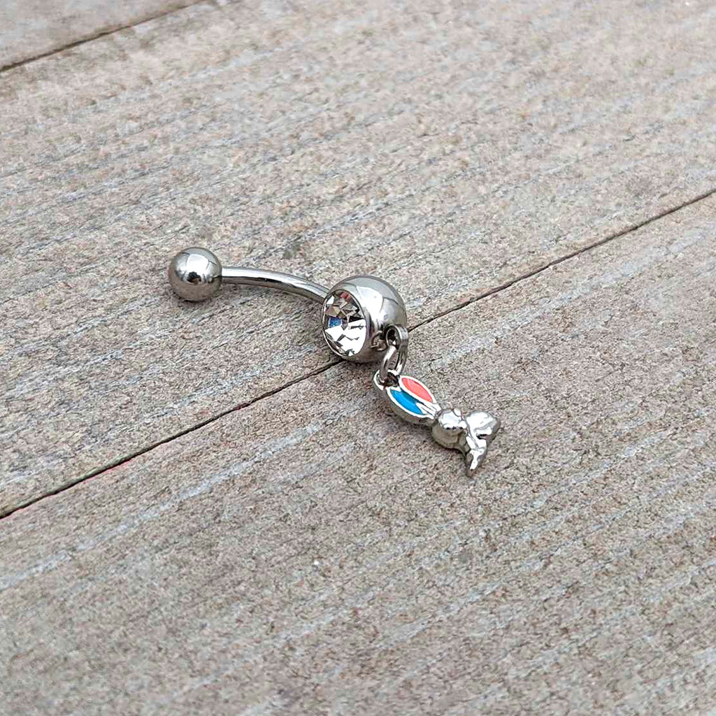 BodyCandy Clear Gem Easter Bunny Red Blue Ears Dangle Belly Ring — alternative angle