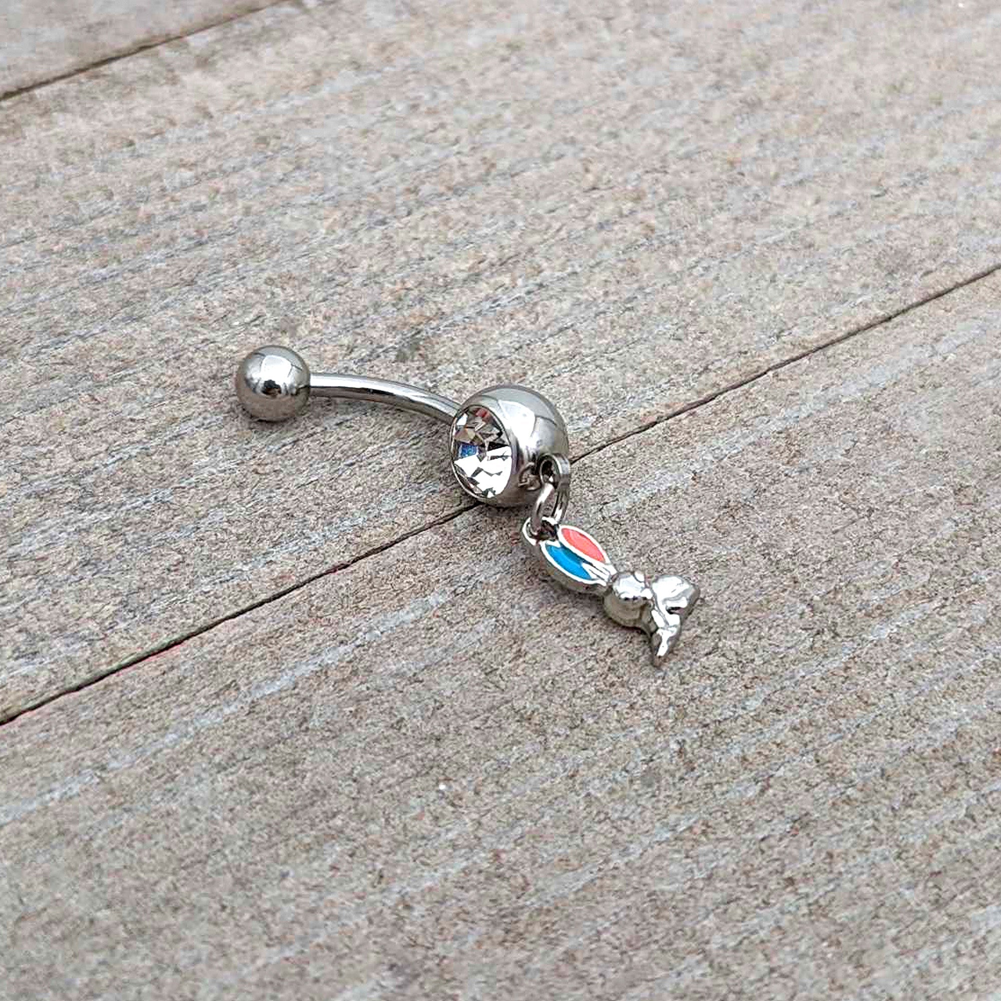 BodyCandy Clear Gem Easter Bunny Red Blue Ears Dangle Belly Ring — alternative angle