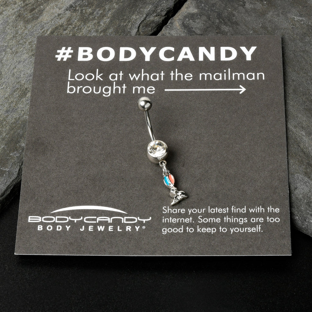 BodyCandy Clear Gem Easter Bunny Red Blue Ears Dangle Belly Ring — size reference