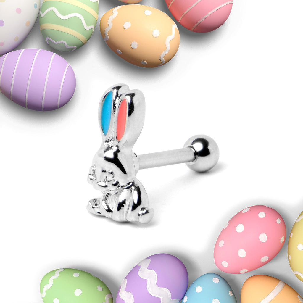 BodyCandy 16G 5/16 Easter Bunny Blue Red Ears Cartilage Tragus Earring — back view