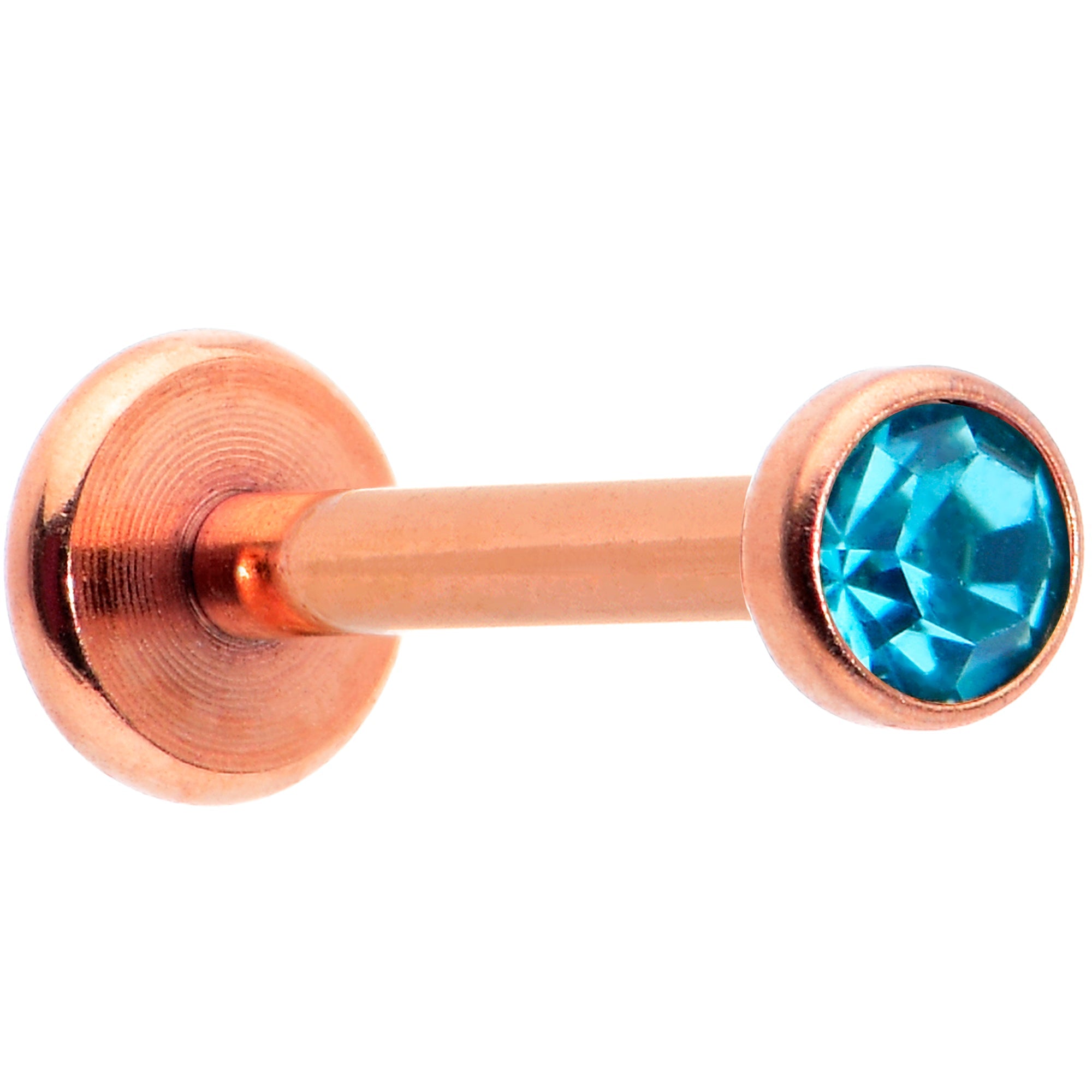 BodyCandy 16G 5/16 Blue Gem Rose Gold Tone Threadless Labret Monroe Tragus — main product shot