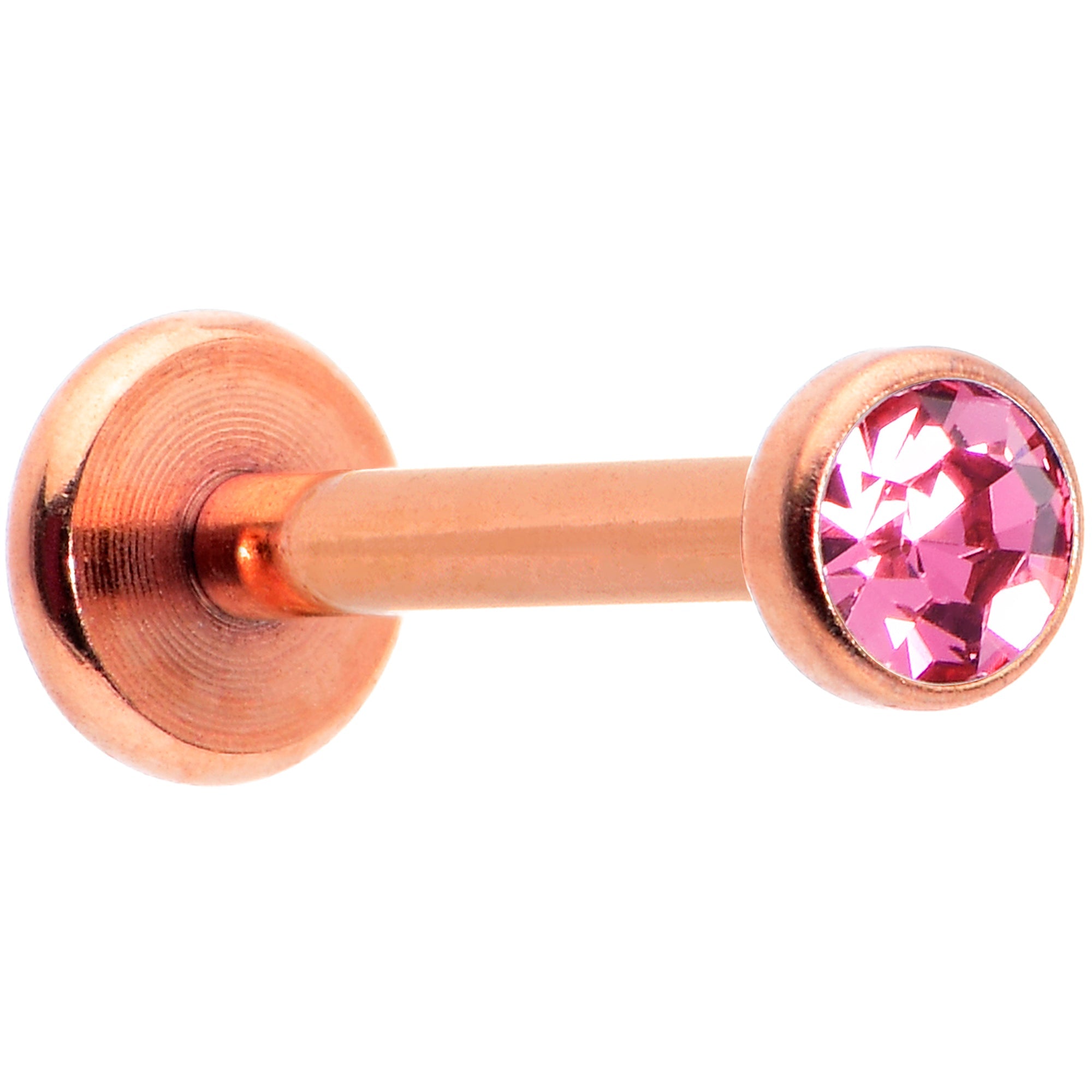 BodyCandy 16G 5/16 Pink Gem Rose Gold Tone Threadless Labret Monroe Tragus — main product shot