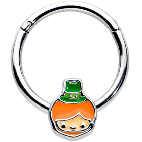 16G 3/8 Sweet Happy Leprechaun St Patricks Hinged Segment Ring