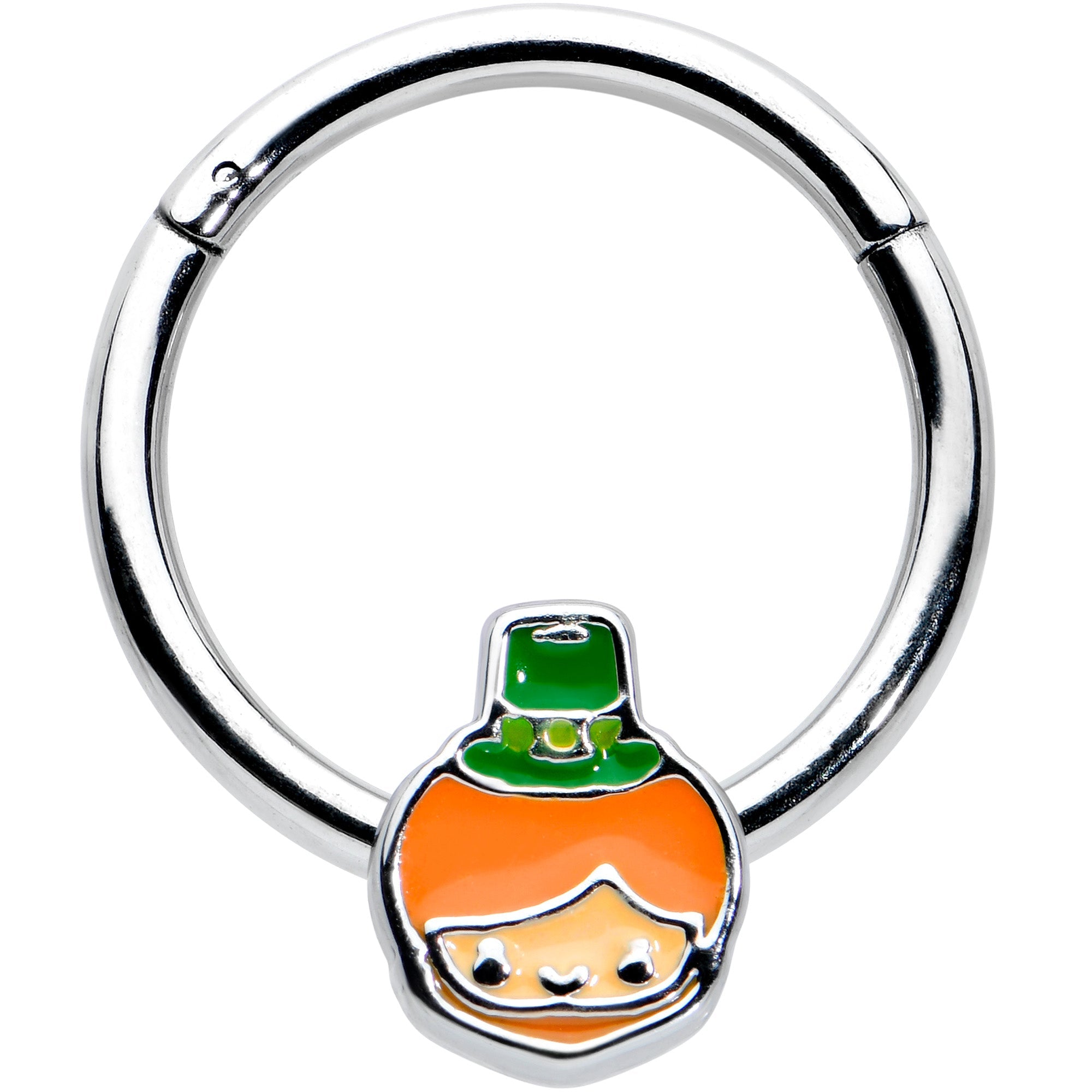 BodyCandy 16G 3/8 Sweet Happy Leprechaun St Patricks Hinged Segment Ring — main product shot