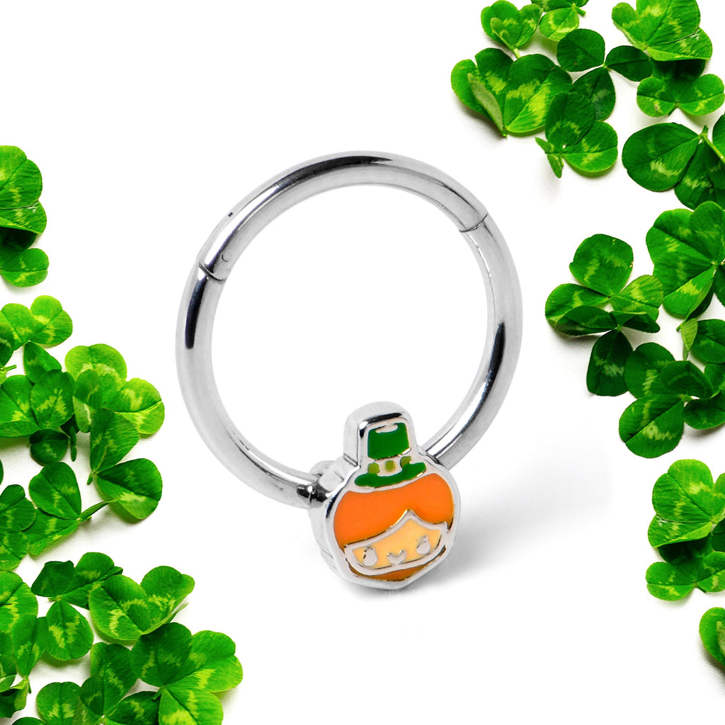 BodyCandy 16G 3/8 Sweet Happy Leprechaun St Patricks Hinged Segment Ring — side view