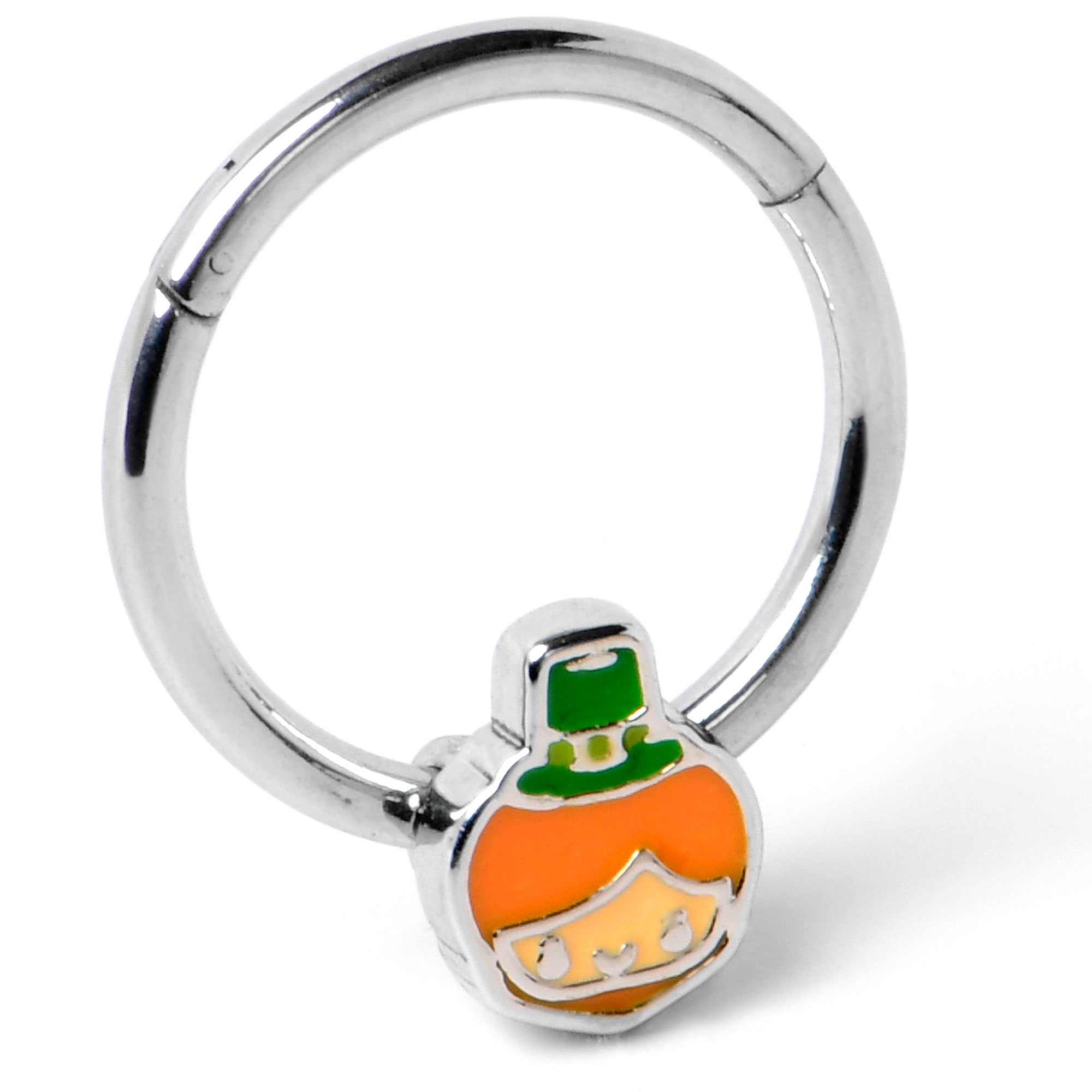 BodyCandy 16G 3/8 Sweet Happy Leprechaun St Patricks Hinged Segment Ring — back view