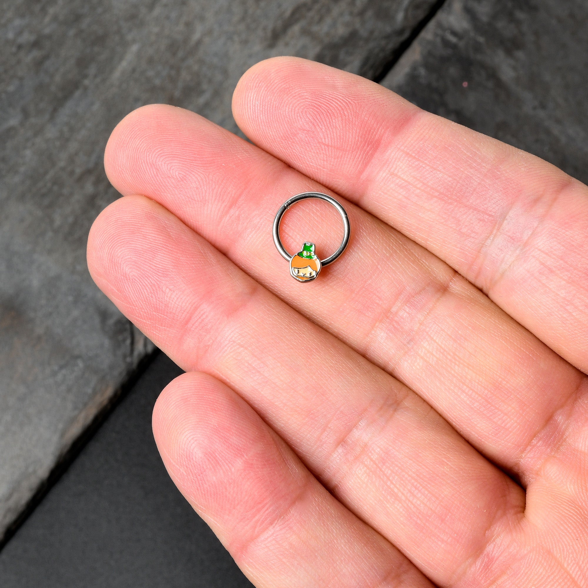 BodyCandy 16G 3/8 Sweet Happy Leprechaun St Patricks Hinged Segment Ring — alternative angle