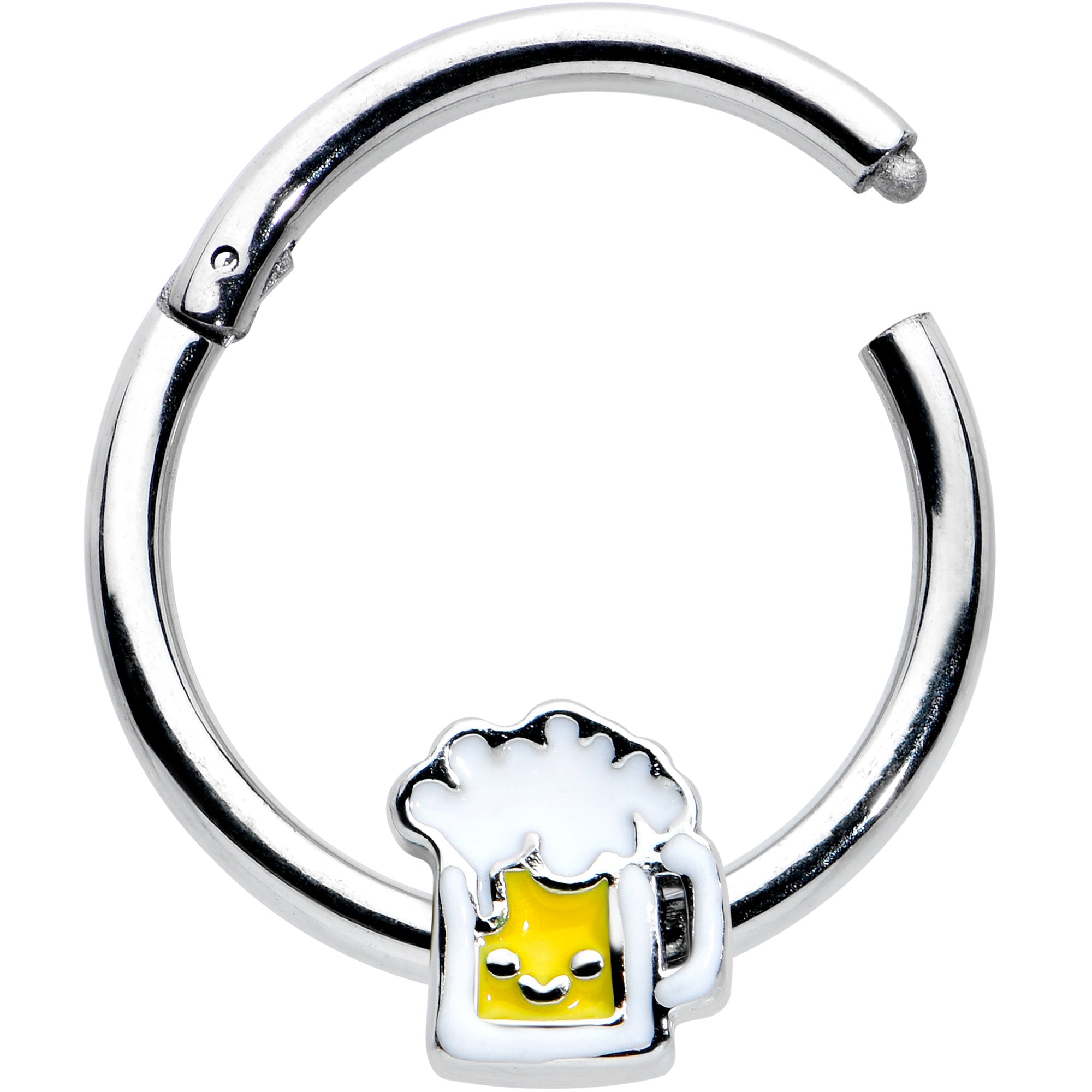 BodyCandy 16G 3/8 Sweet Happy Beer St Patricks Hinged Segment Ring — detail close-up