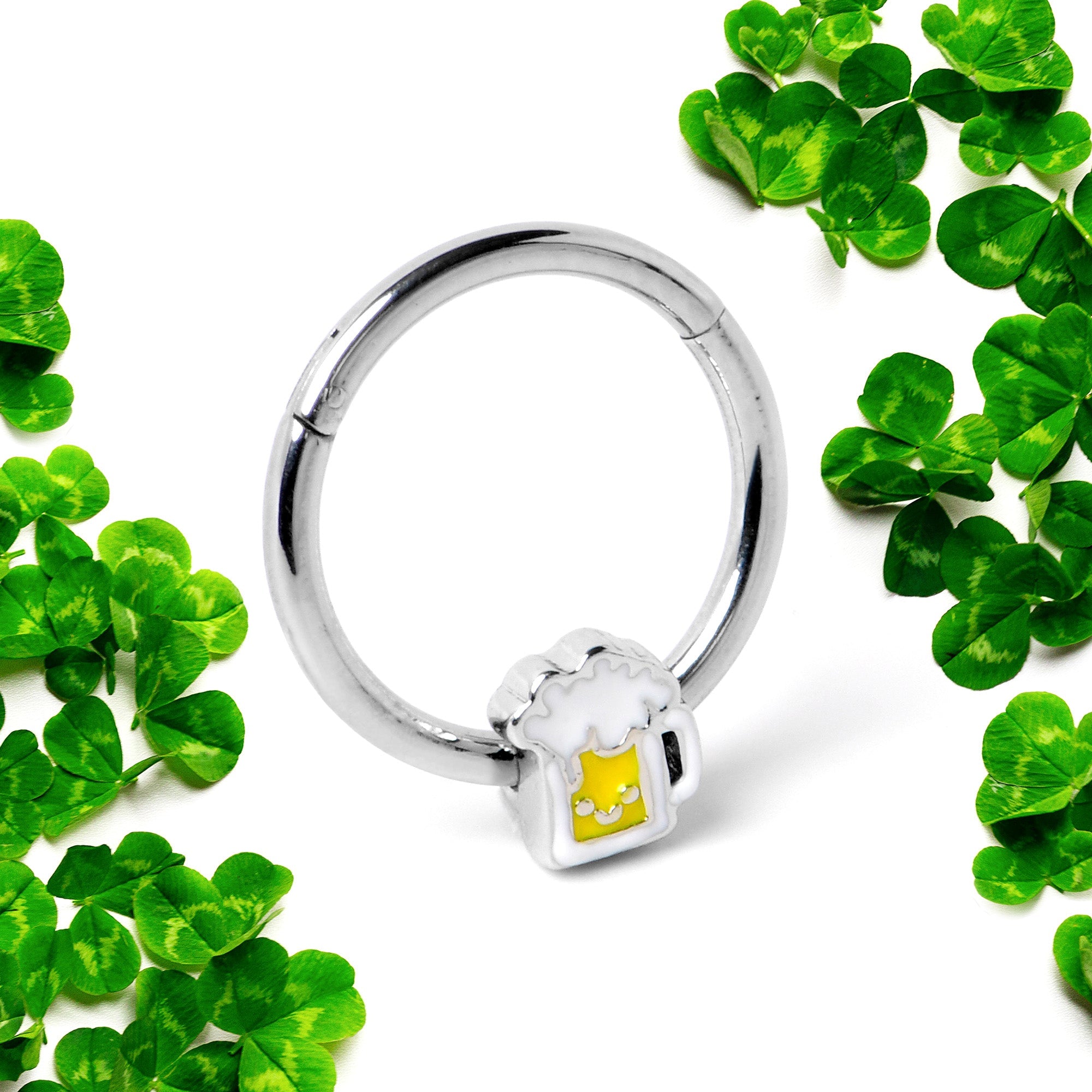 BodyCandy 16G 3/8 Sweet Happy Beer St Patricks Hinged Segment Ring — side view