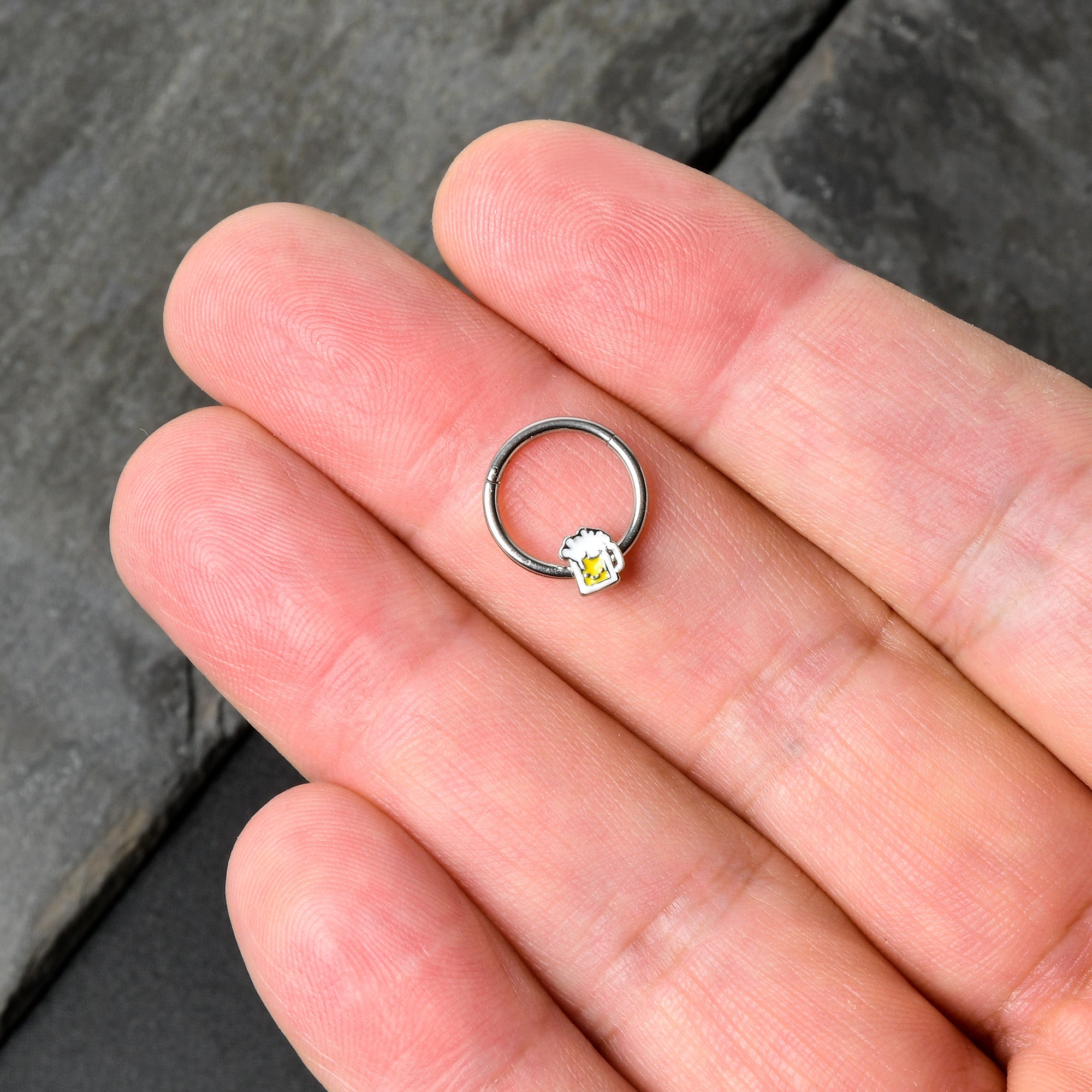 BodyCandy 16G 3/8 Sweet Happy Beer St Patricks Hinged Segment Ring — alternative angle