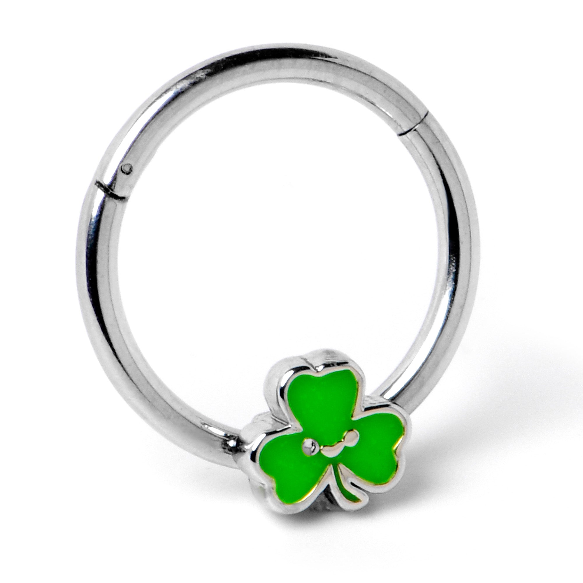 BodyCandy 16G 3/8 Sweet Happy Shamrock St Patricks Hinged Segment Ring — back view