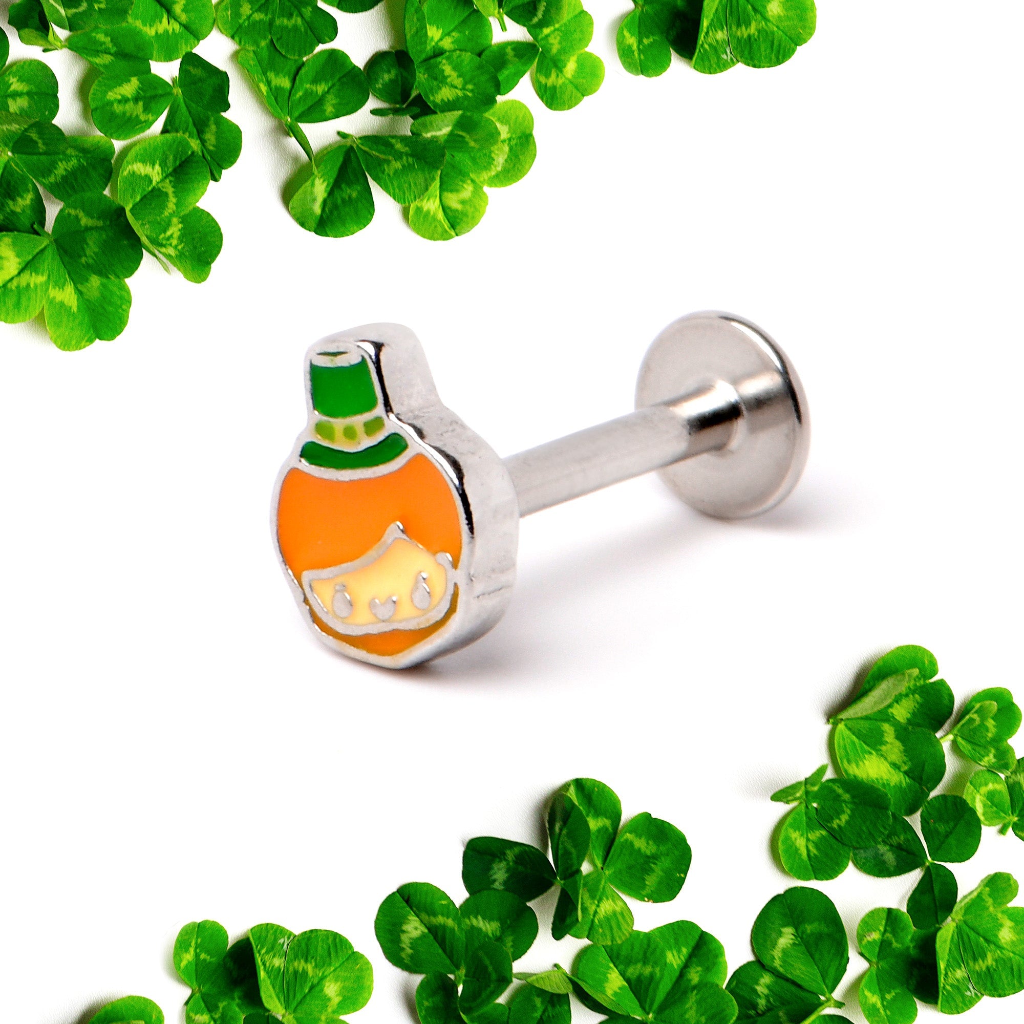 BodyCandy 16G 5/16 Sweet Happy Leprechaun St Patricks Labret Monroe Tragus — back view