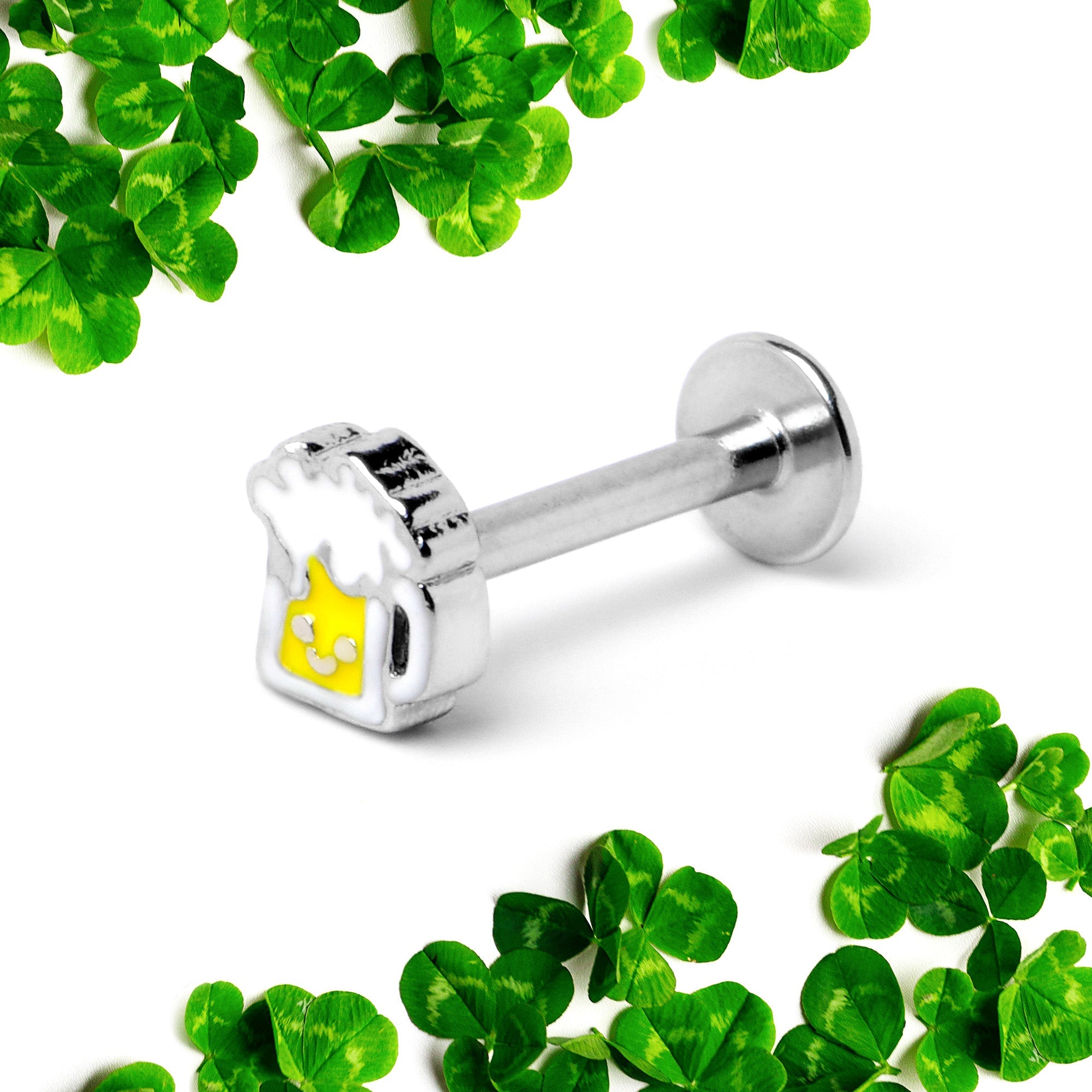 BodyCandy 16G 5/16 Sweet Happy Beer St Patricks Labret Monroe Tragus — back view