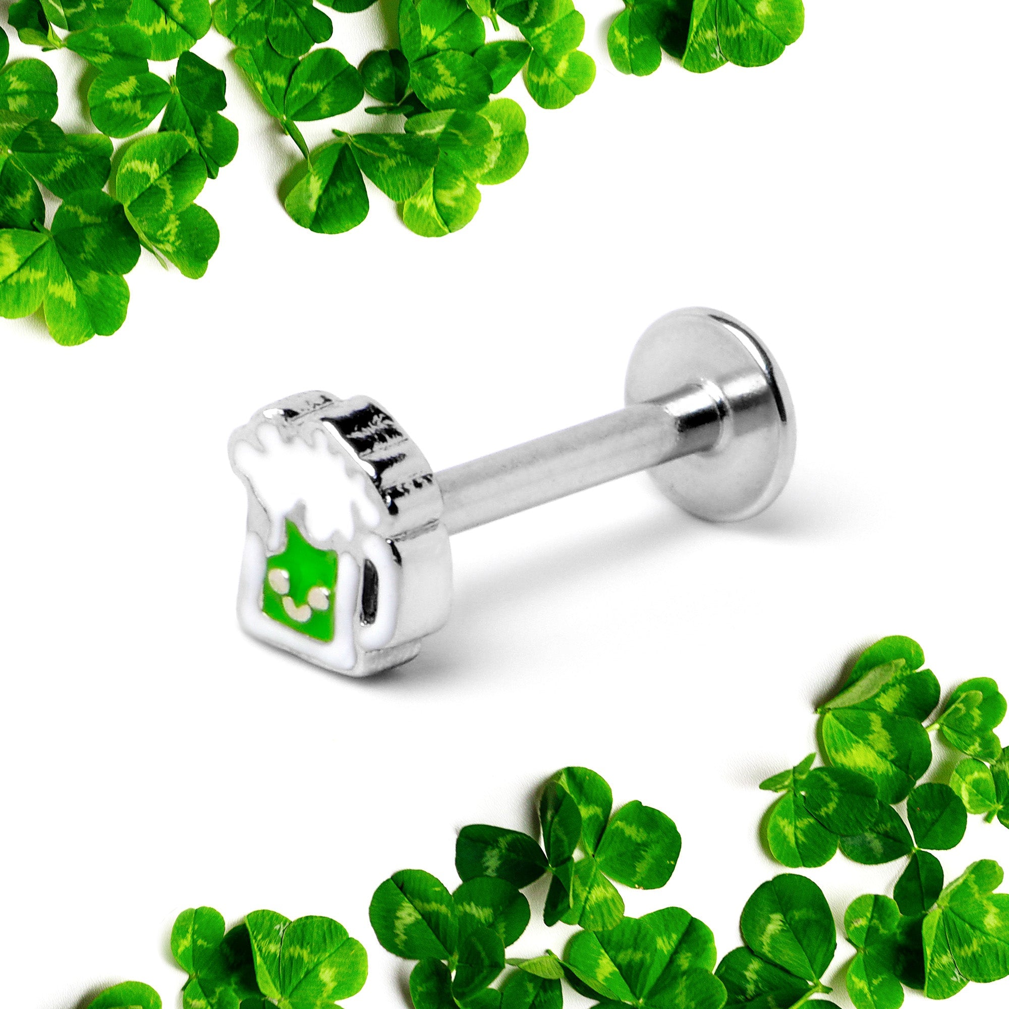 BodyCandy 16G 5/16 Sweet Happy Green Beer St Patricks Labret Monroe Tragus — back view