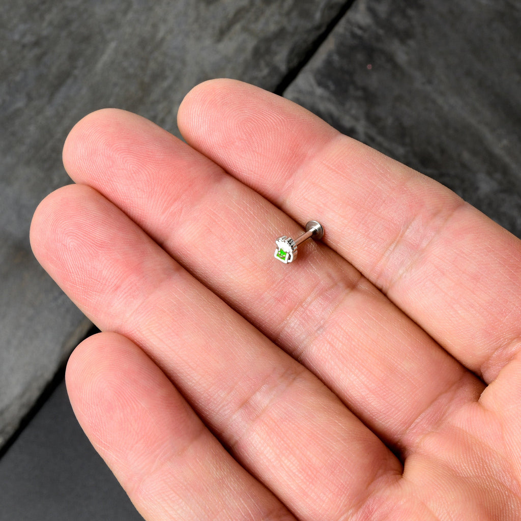 BodyCandy 16G 5/16 Sweet Happy Green Beer St Patricks Labret Monroe Tragus — in-use photo