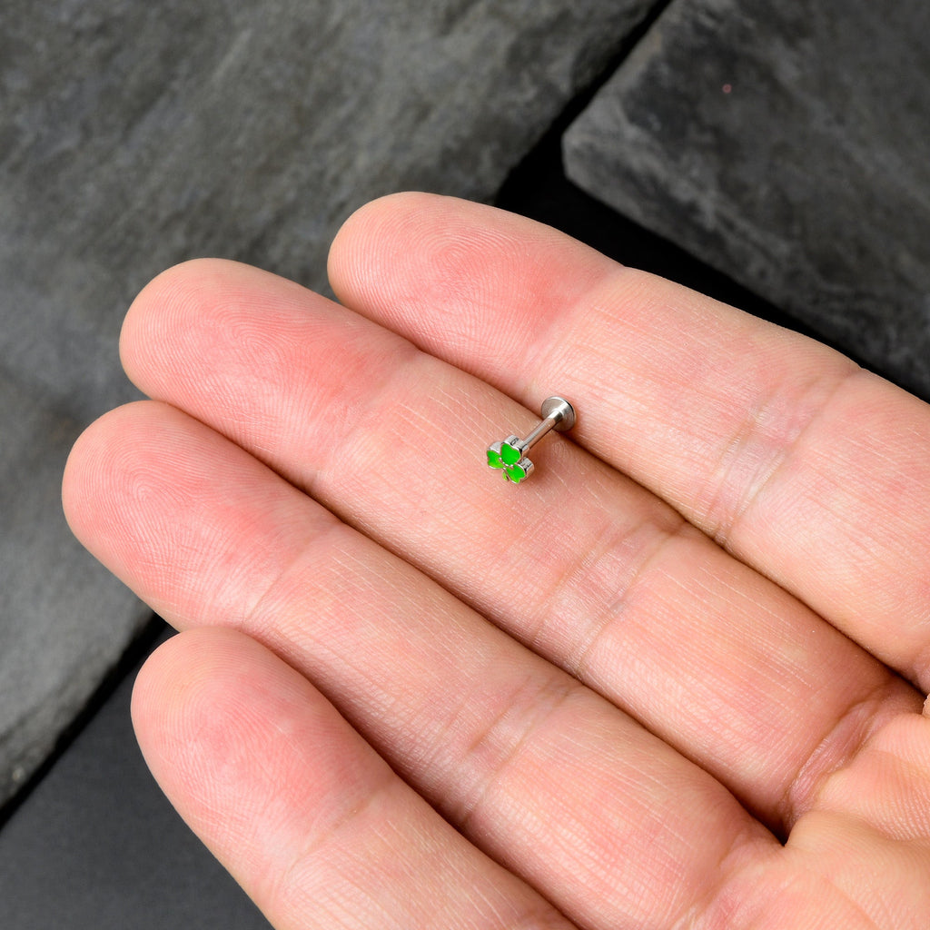 BodyCandy 16G 5/16 Sweet Happy Shamrock St Patricks Labret Monroe Tragus — in-use photo