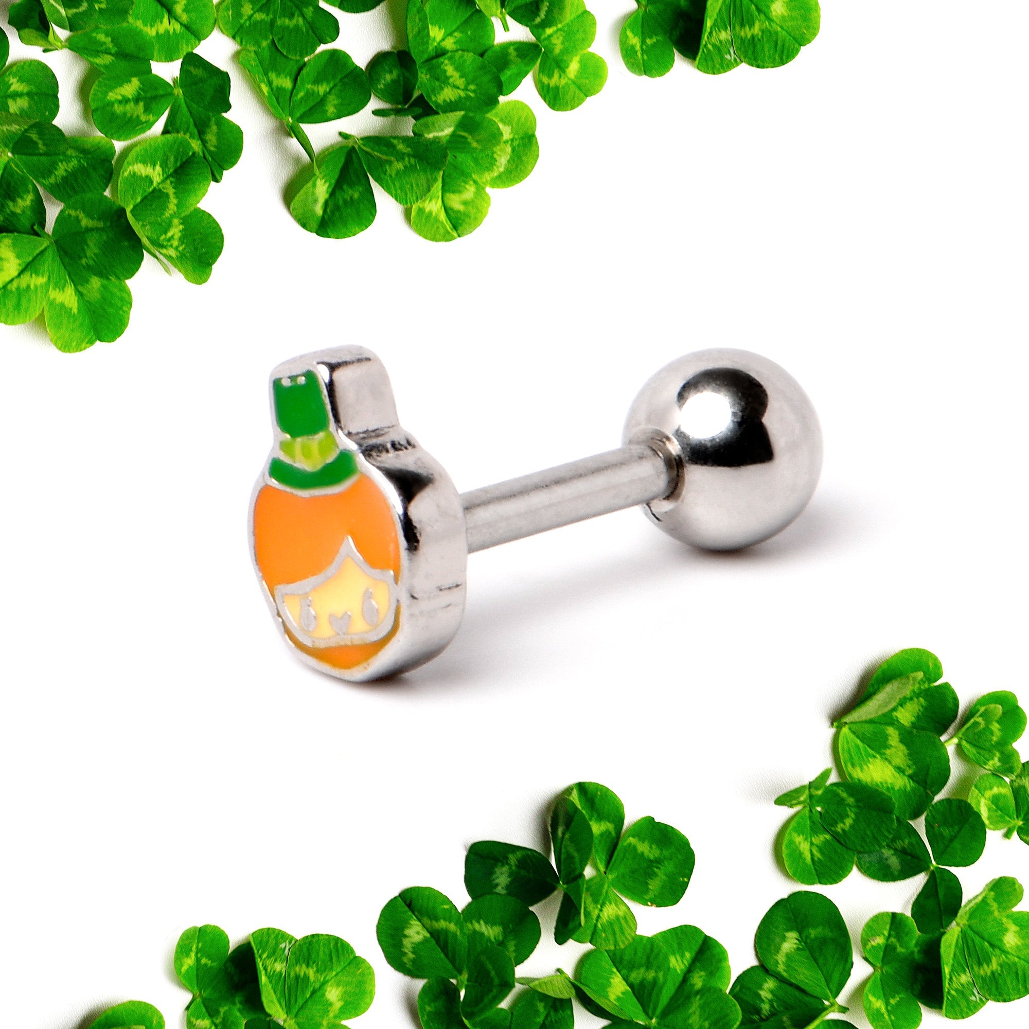 BodyCandy 16G 1/4 Sweet Happy Leprechaun St Patricks Cartilage Tragus Earring — back view