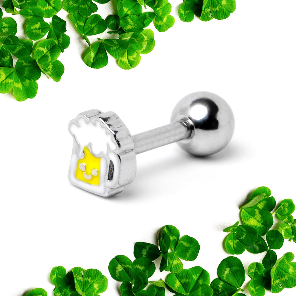 BodyCandy 16G 1/4 Sweet Happy Beer St Patricks Cartilage Tragus Earring — back view