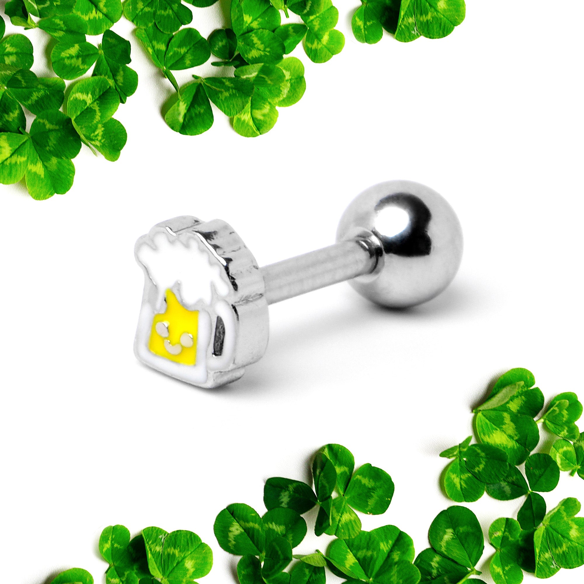 BodyCandy 16G 1/4 Sweet Happy Beer St Patricks Cartilage Tragus Earring — back view