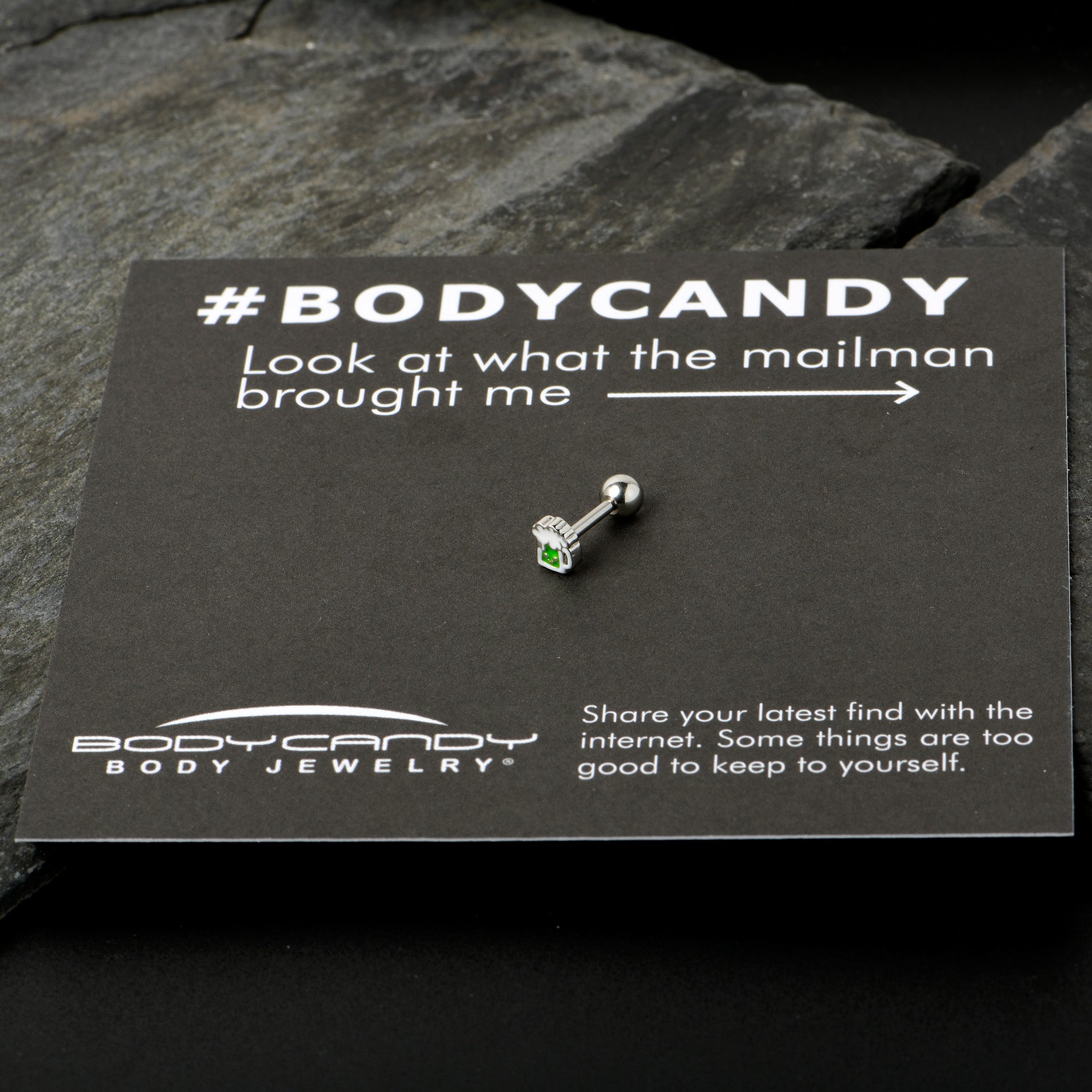 BodyCandy 16G 1/4 Sweet Happy Green Beer St Patricks Cartilage Tragus Earring — size reference