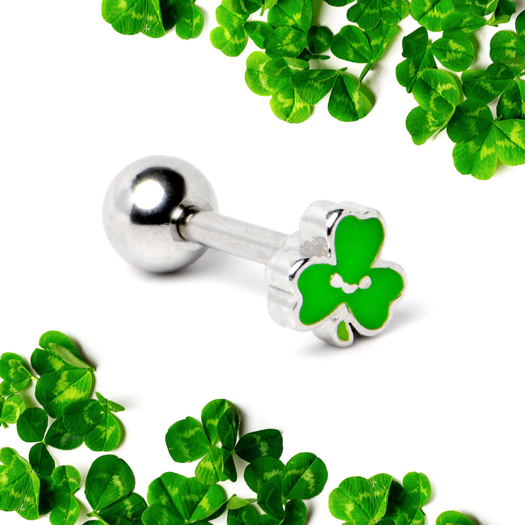 BodyCandy 16G 1/4 Sweet Happy Shamrock St Patricks Cartilage Tragus Earring — back view