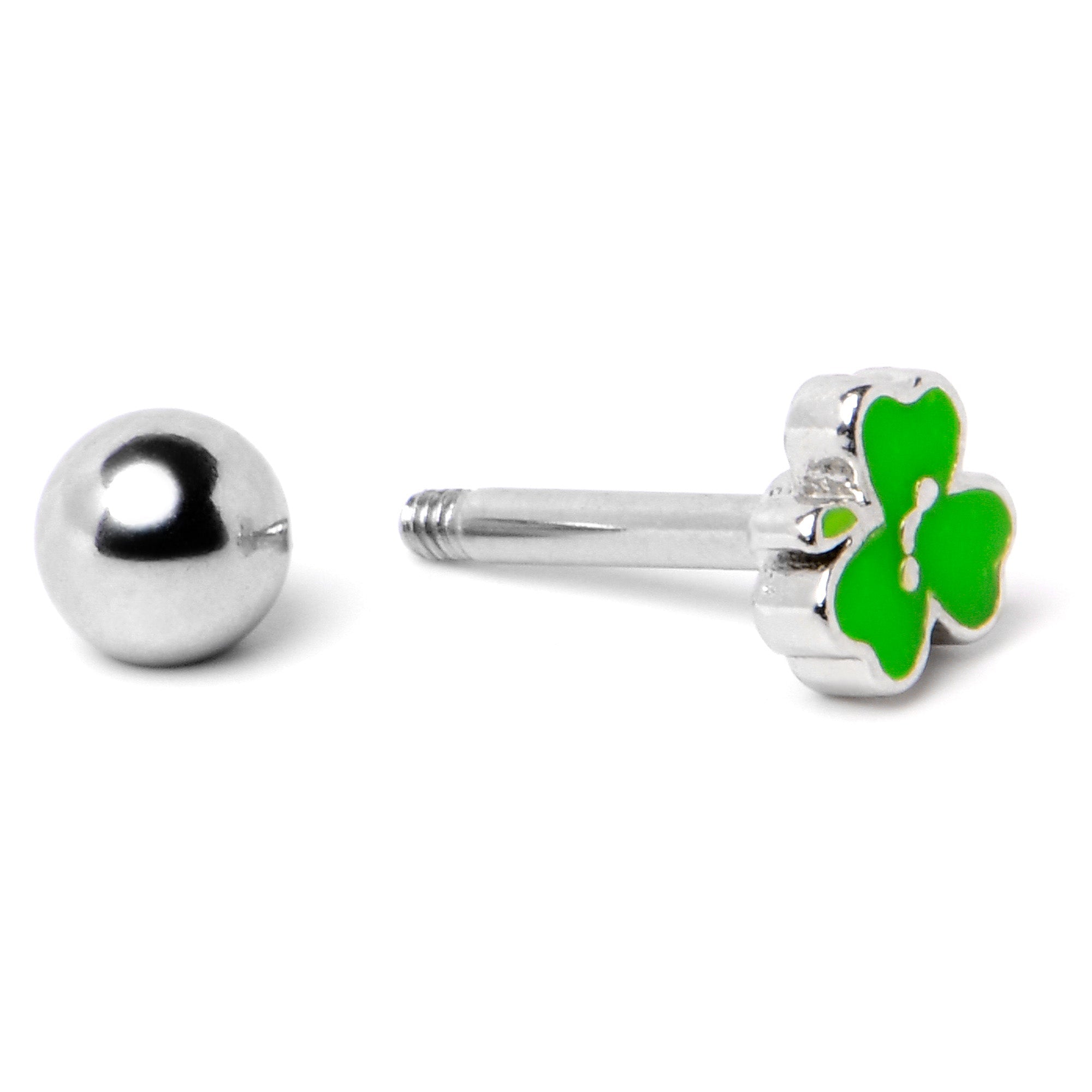 BodyCandy 16G 1/4 Sweet Happy Shamrock St Patricks Cartilage Tragus Earring — alternative angle