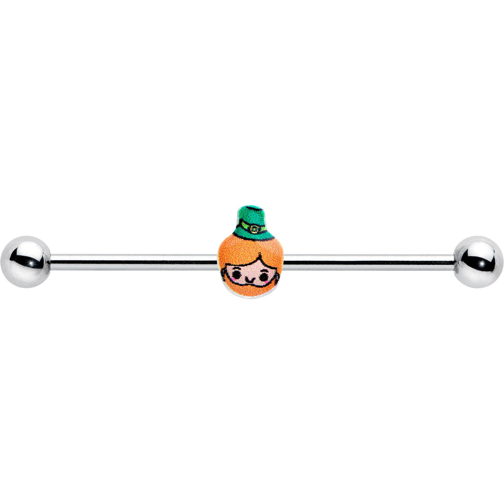 BodyCandy 14G Sweet Happy Leprechaun St Patricks Industrial Barbell 38mm — detail close-up