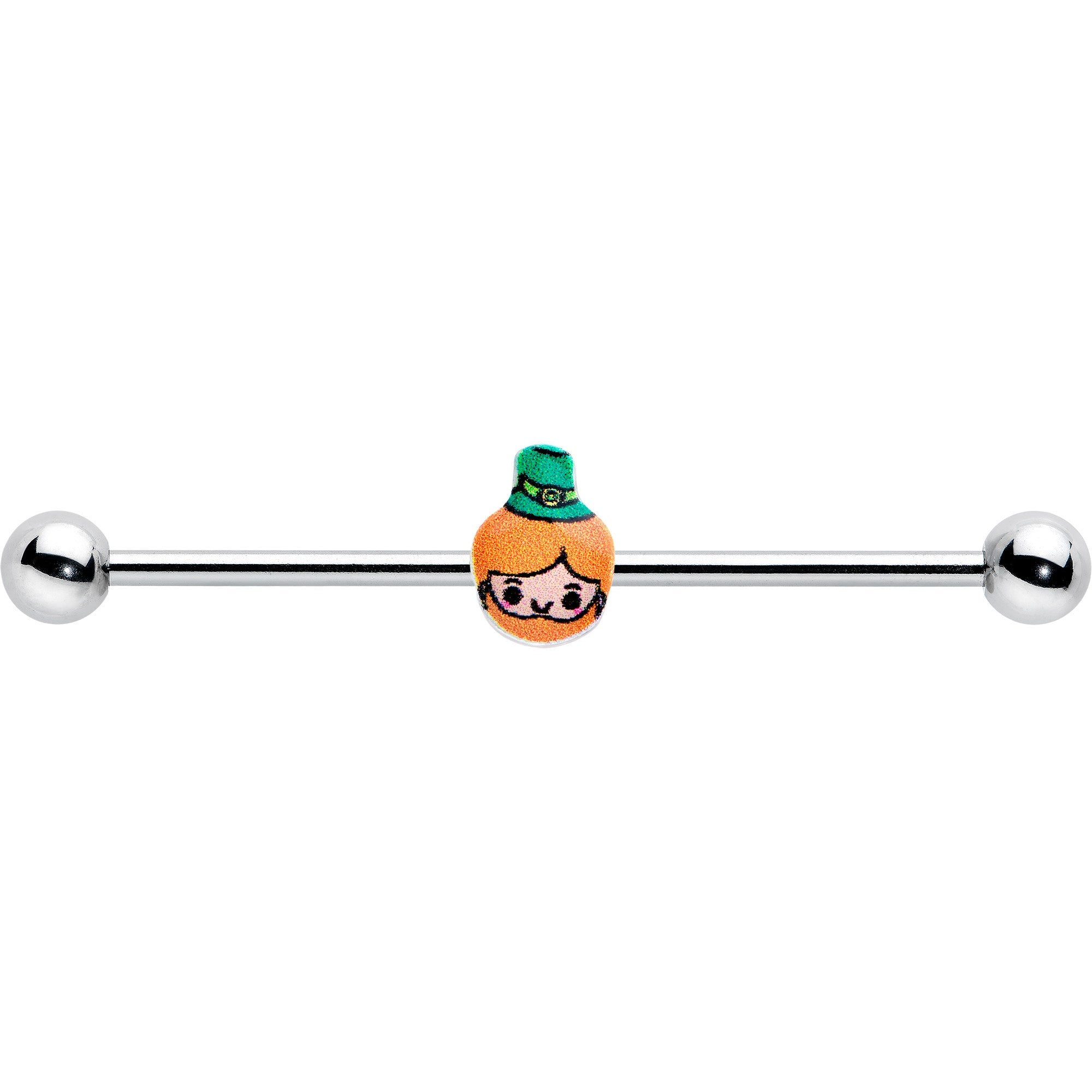 BodyCandy 14G Sweet Happy Leprechaun St Patricks Industrial Barbell 38mm — detail close-up