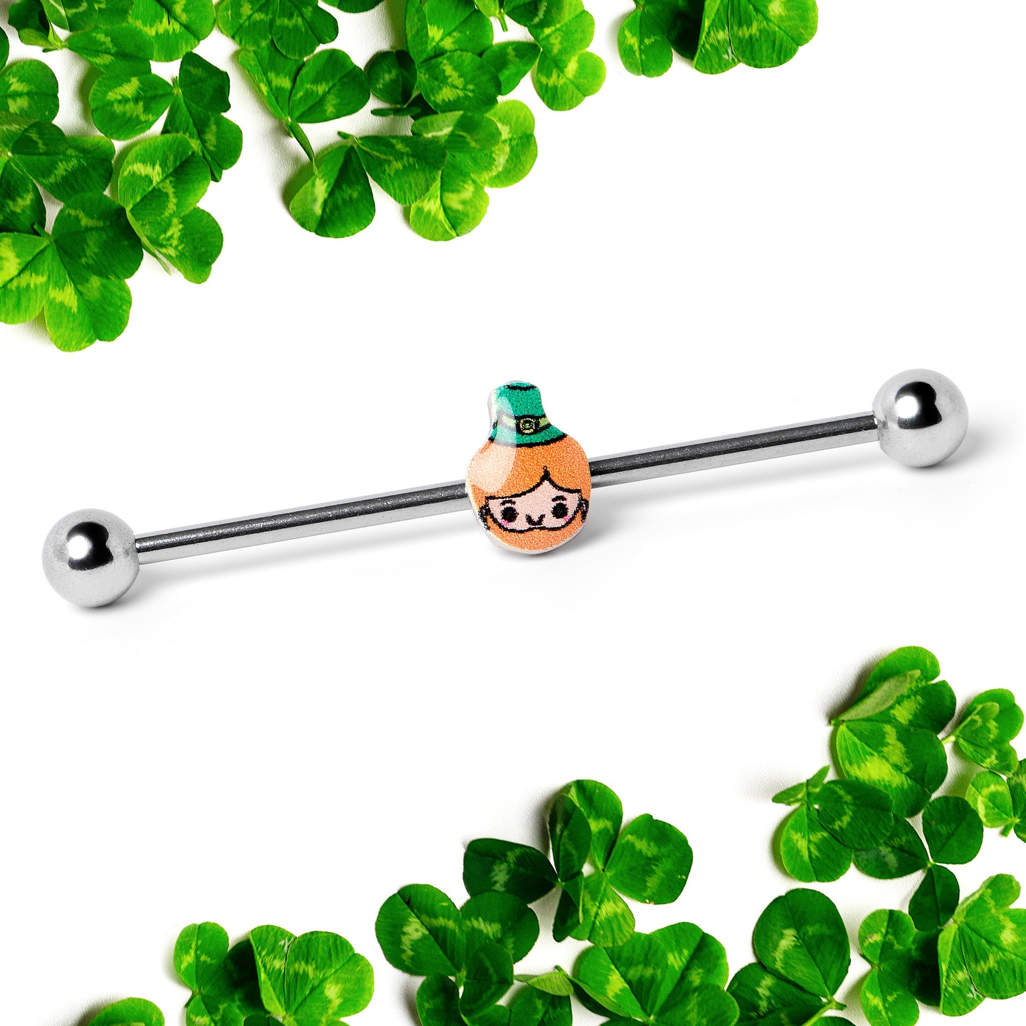 BodyCandy 14G Sweet Happy Leprechaun St Patricks Industrial Barbell 38mm — side view