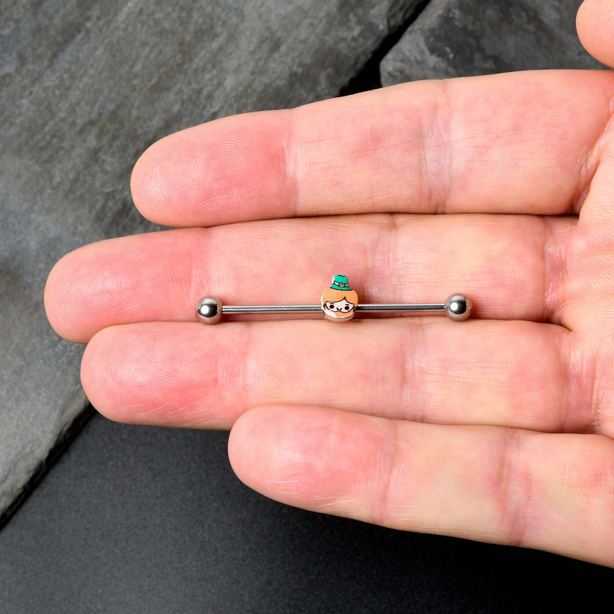BodyCandy 14G Sweet Happy Leprechaun St Patricks Industrial Barbell 38mm — alternative angle