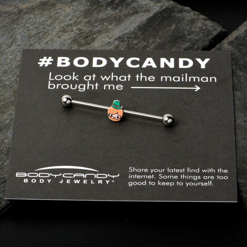 BodyCandy 14G Sweet Happy Leprechaun St Patricks Industrial Barbell 38mm — in-use photo