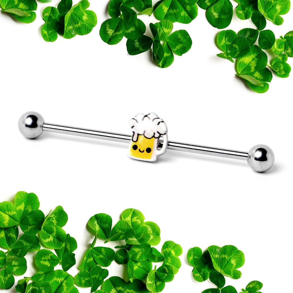 BodyCandy 14G Sweet Happy Beer St Patricks Day Industrial Barbell 38mm — side view