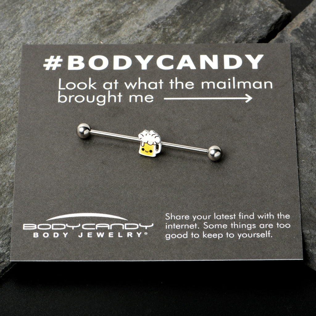 BodyCandy 14G Sweet Happy Beer St Patricks Day Industrial Barbell 38mm — in-use photo