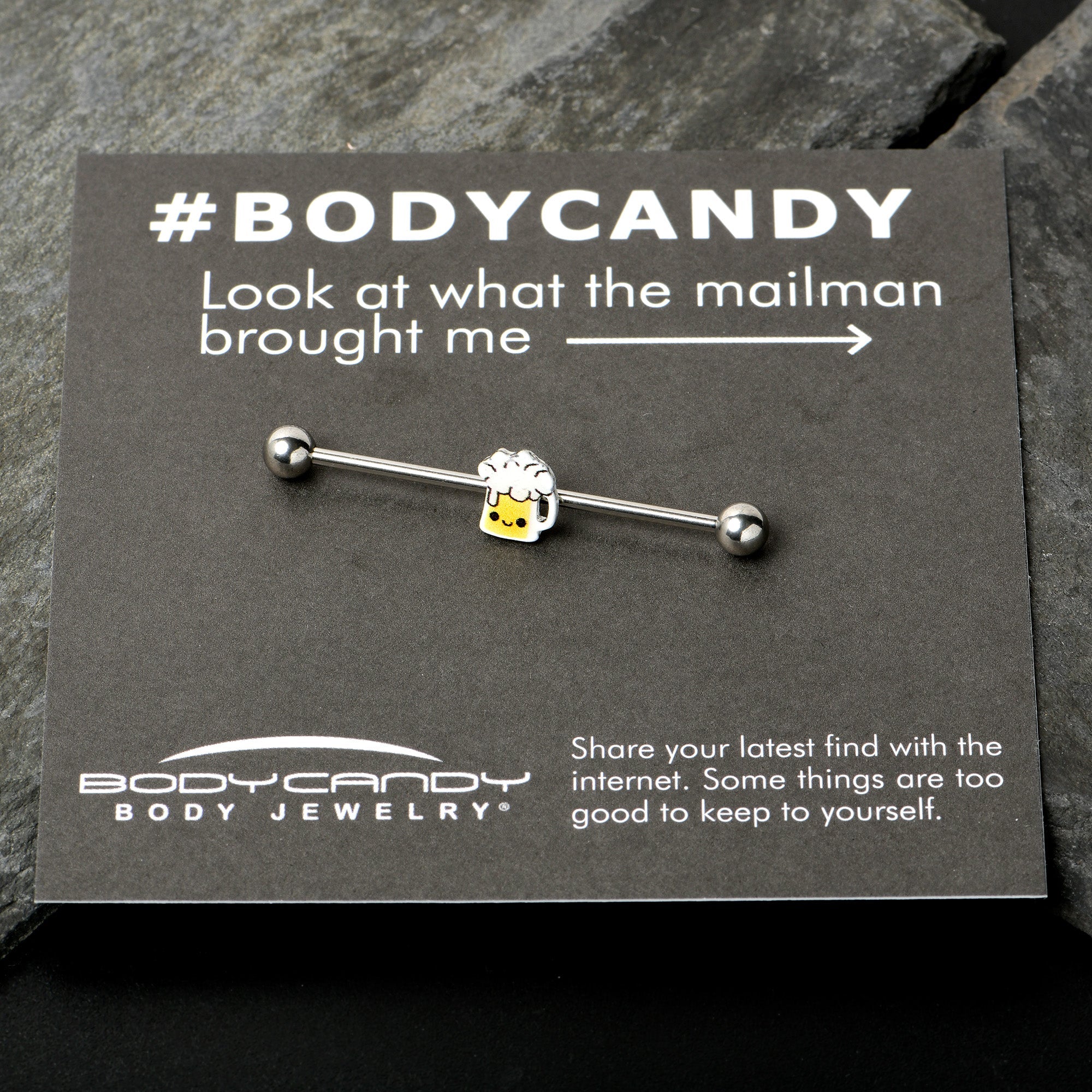 BodyCandy 14G Sweet Happy Beer St Patricks Day Industrial Barbell 38mm — in-use photo