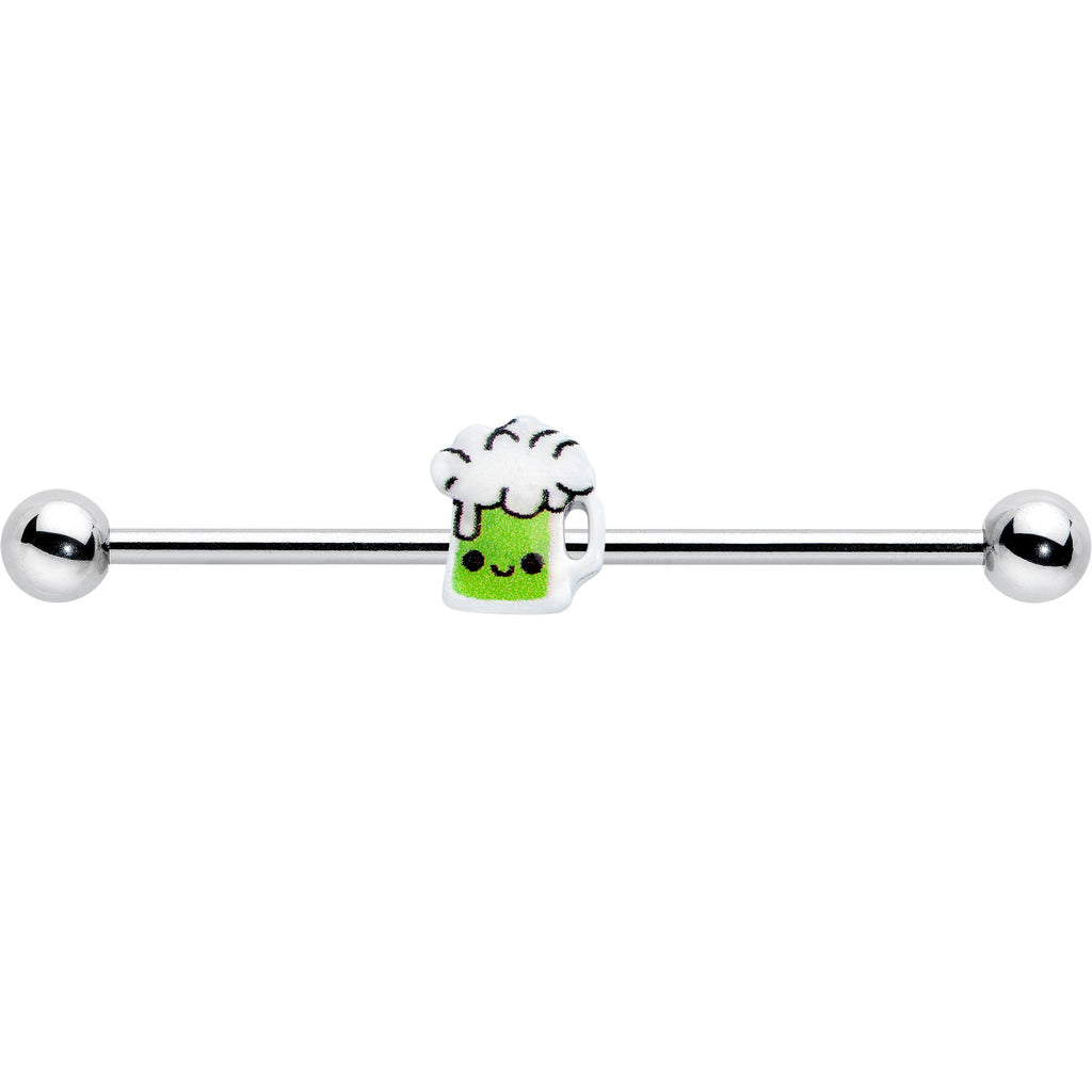 BodyCandy 14G Sweet Happy Green Beer St Patricks Industrial Barbell 38mm — detail close-up