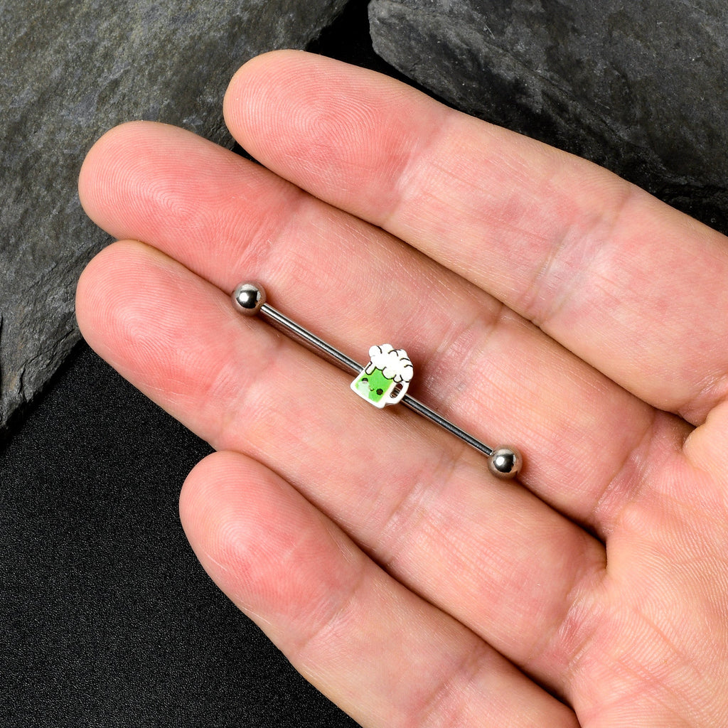 BodyCandy 14G Sweet Happy Green Beer St Patricks Industrial Barbell 38mm — alternative angle