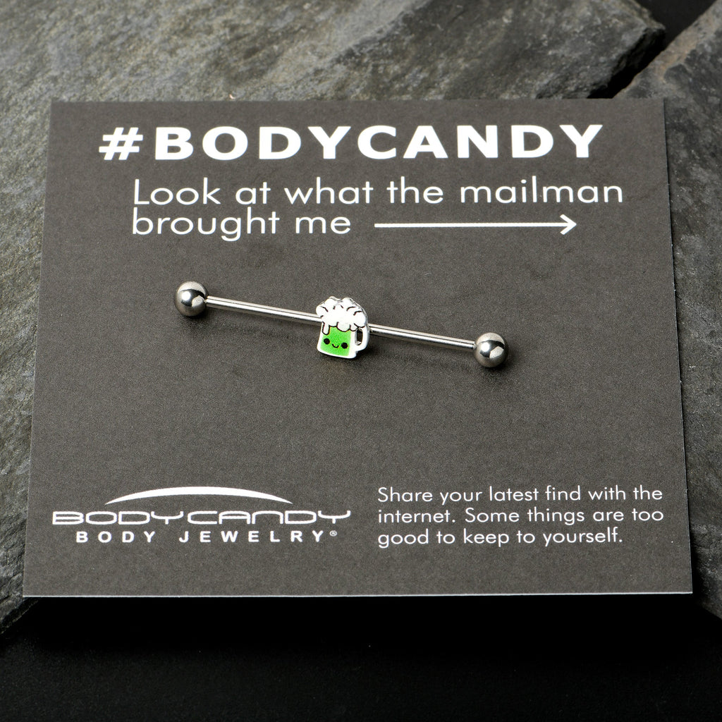 BodyCandy 14G Sweet Happy Green Beer St Patricks Industrial Barbell 38mm — in-use photo