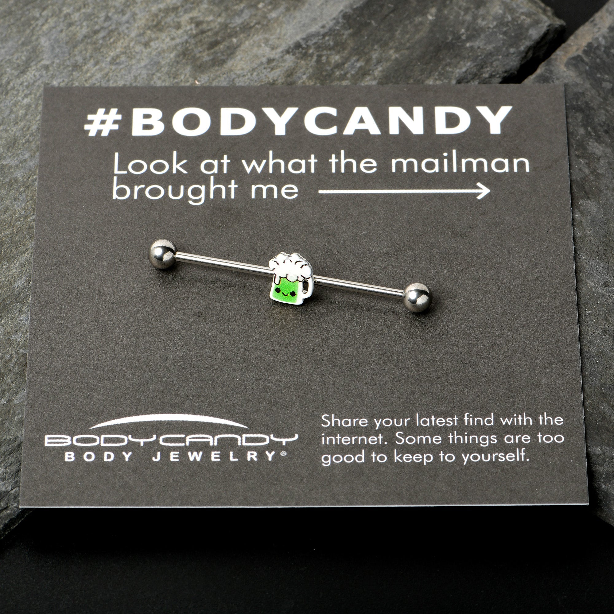 BodyCandy 14G Sweet Happy Green Beer St Patricks Industrial Barbell 38mm — in-use photo