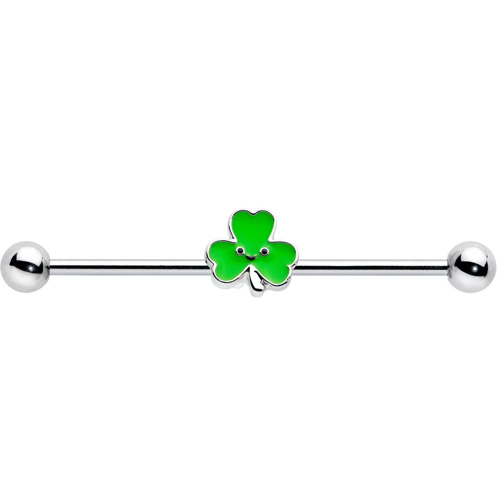 BodyCandy 14G Sweet Happy Shamrock St Patricks Industrial Barbell 38mm — detail close-up