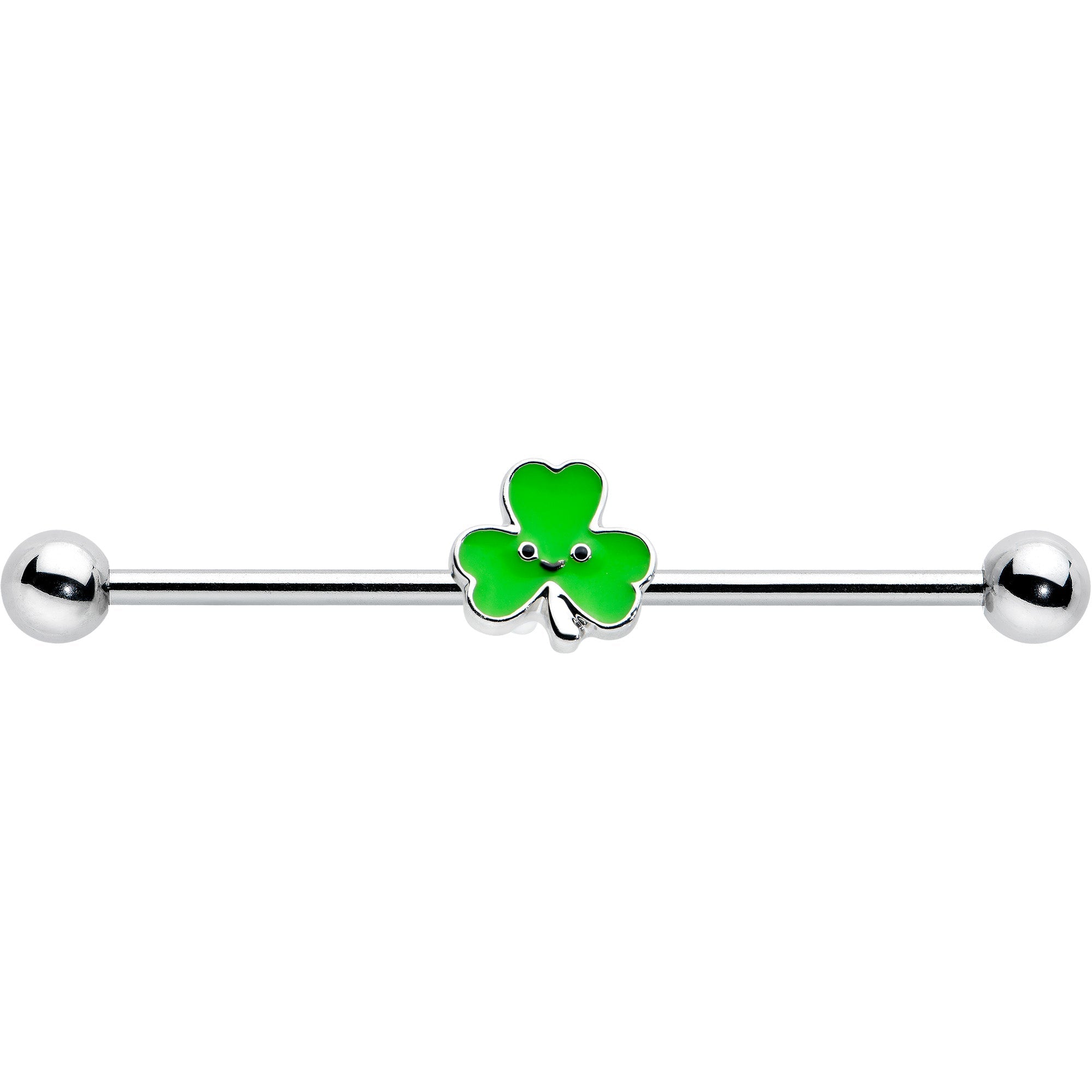 BodyCandy 14G Sweet Happy Shamrock St Patricks Industrial Barbell 38mm — detail close-up