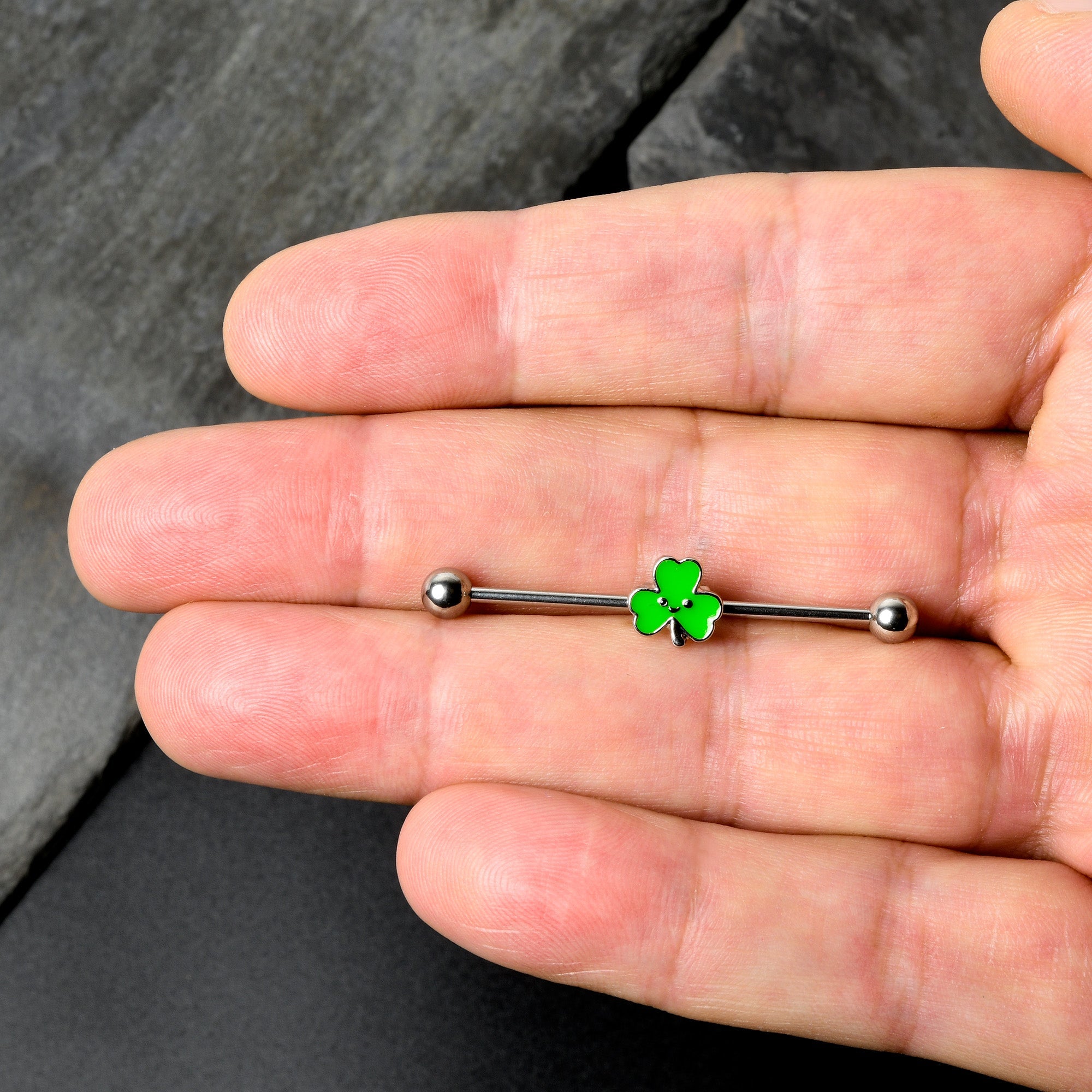 BodyCandy 14G Sweet Happy Shamrock St Patricks Industrial Barbell 38mm — alternative angle