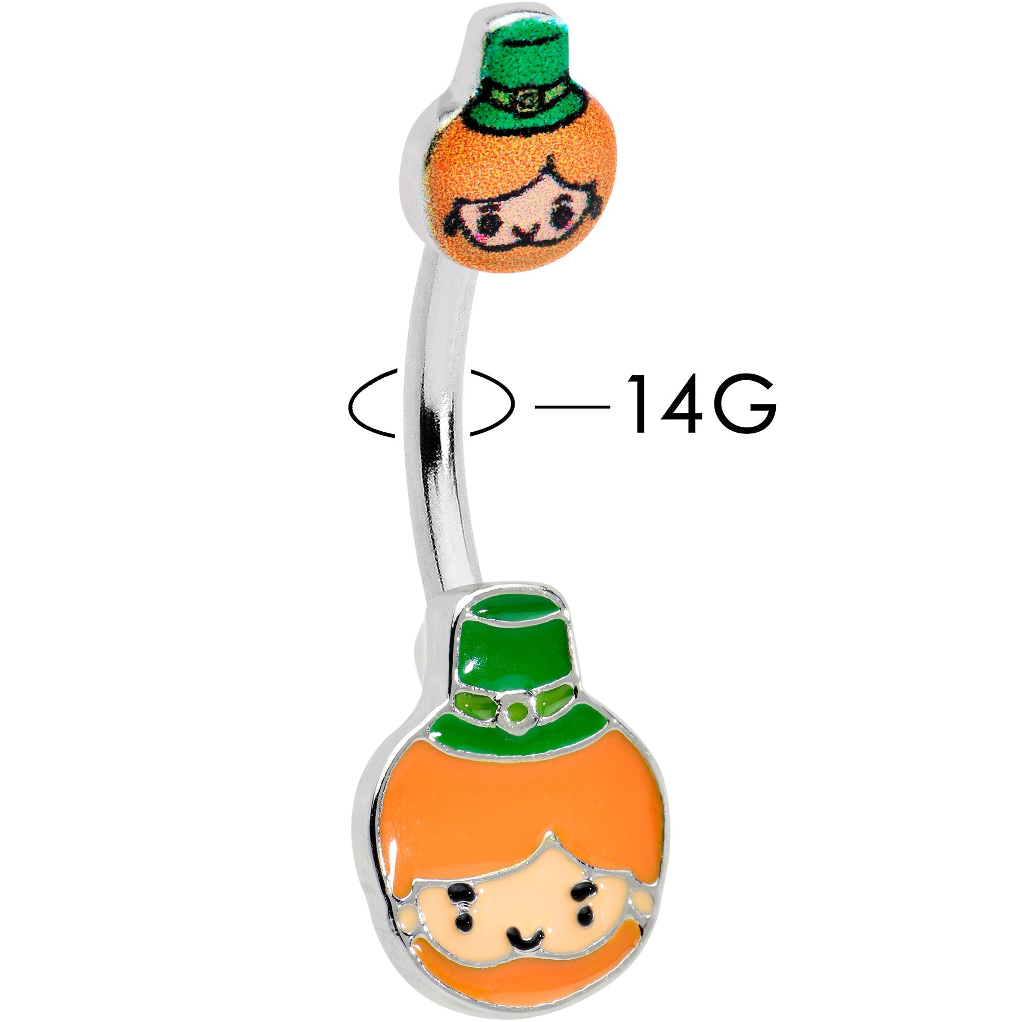 BodyCandy Sweet Happy Leprechaun St Patricks Day Double Mount Belly Ring — detail close-up