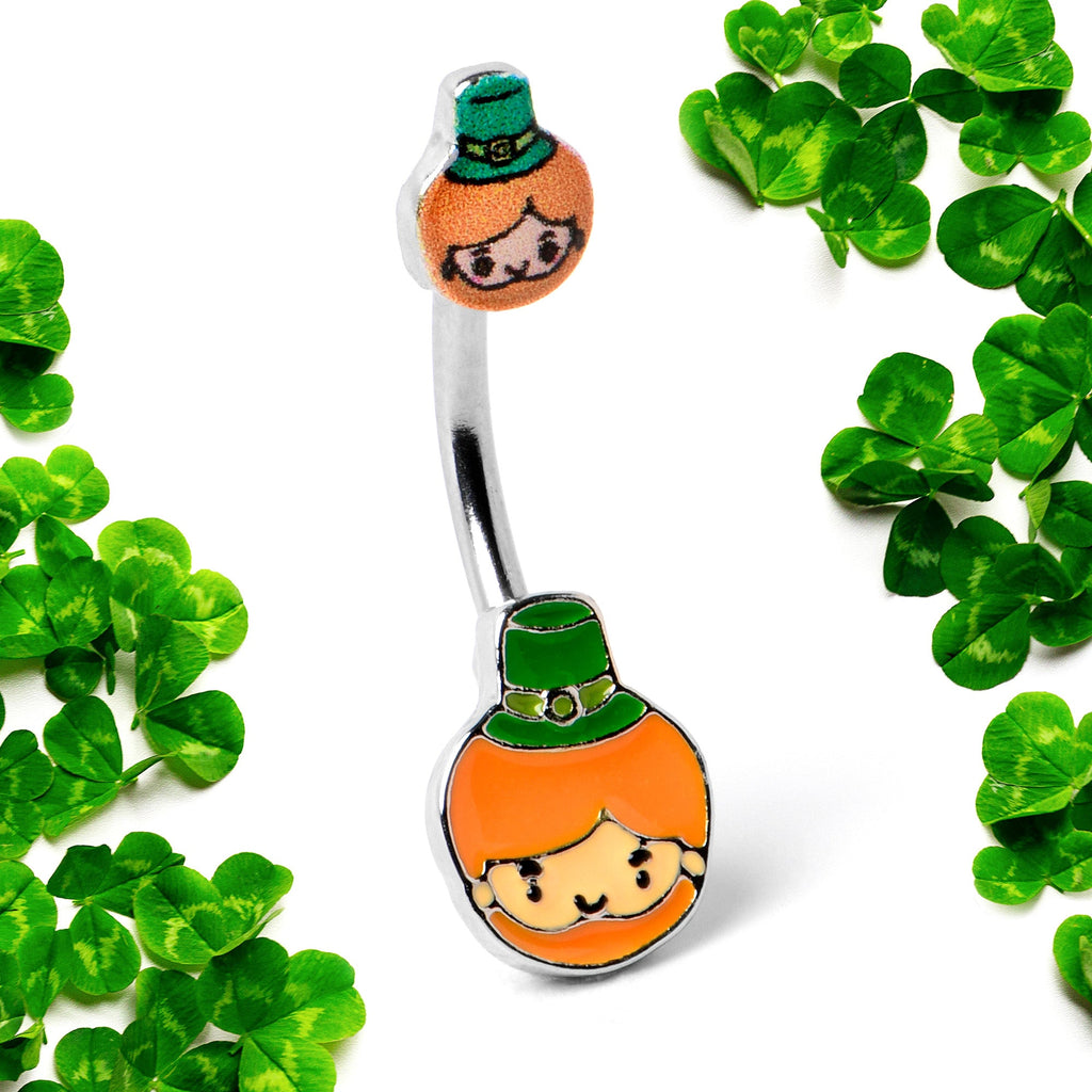 BodyCandy Sweet Happy Leprechaun St Patricks Day Double Mount Belly Ring — side view
